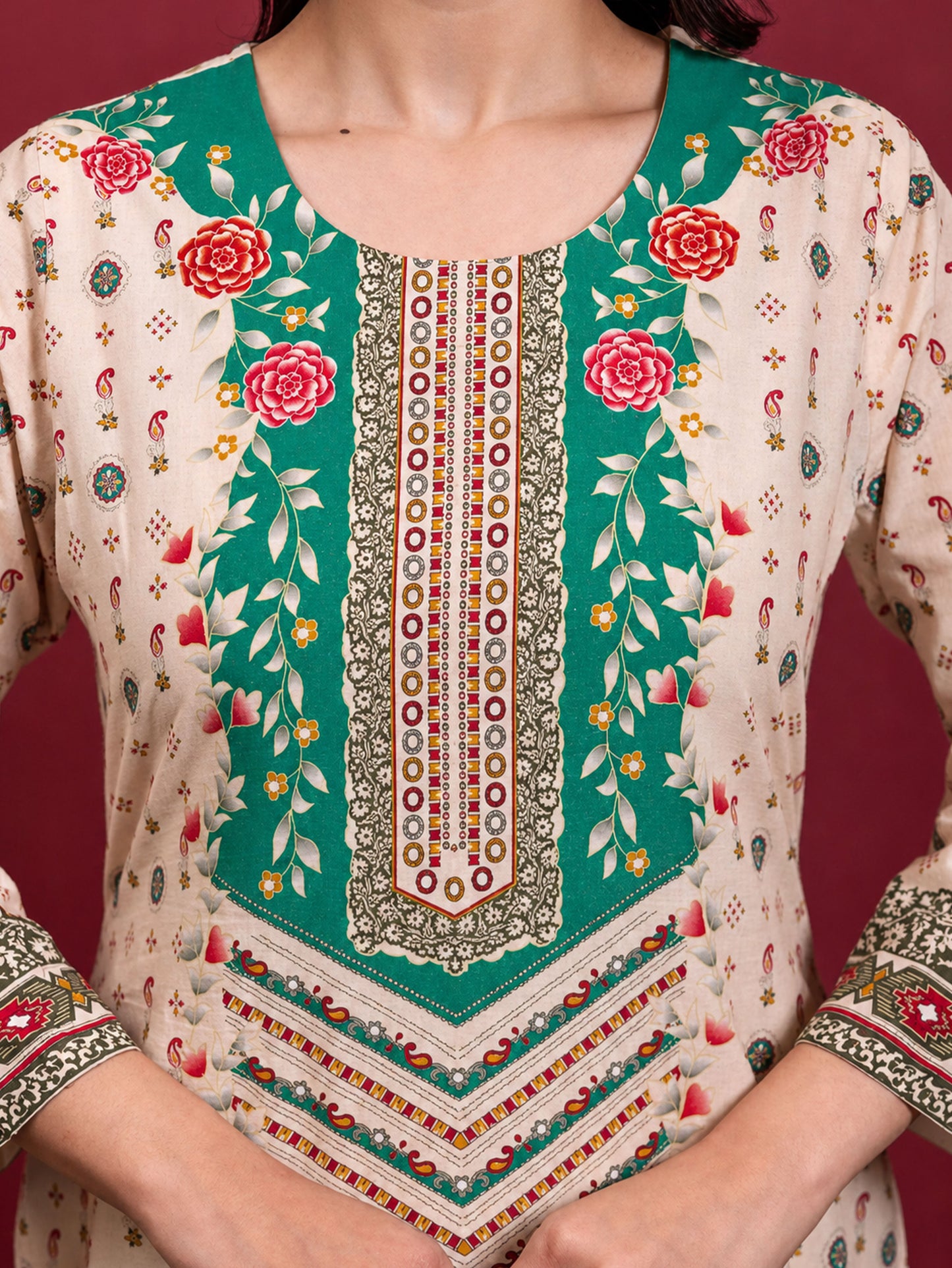 Soft cotton Floral Straight Cream Kurta