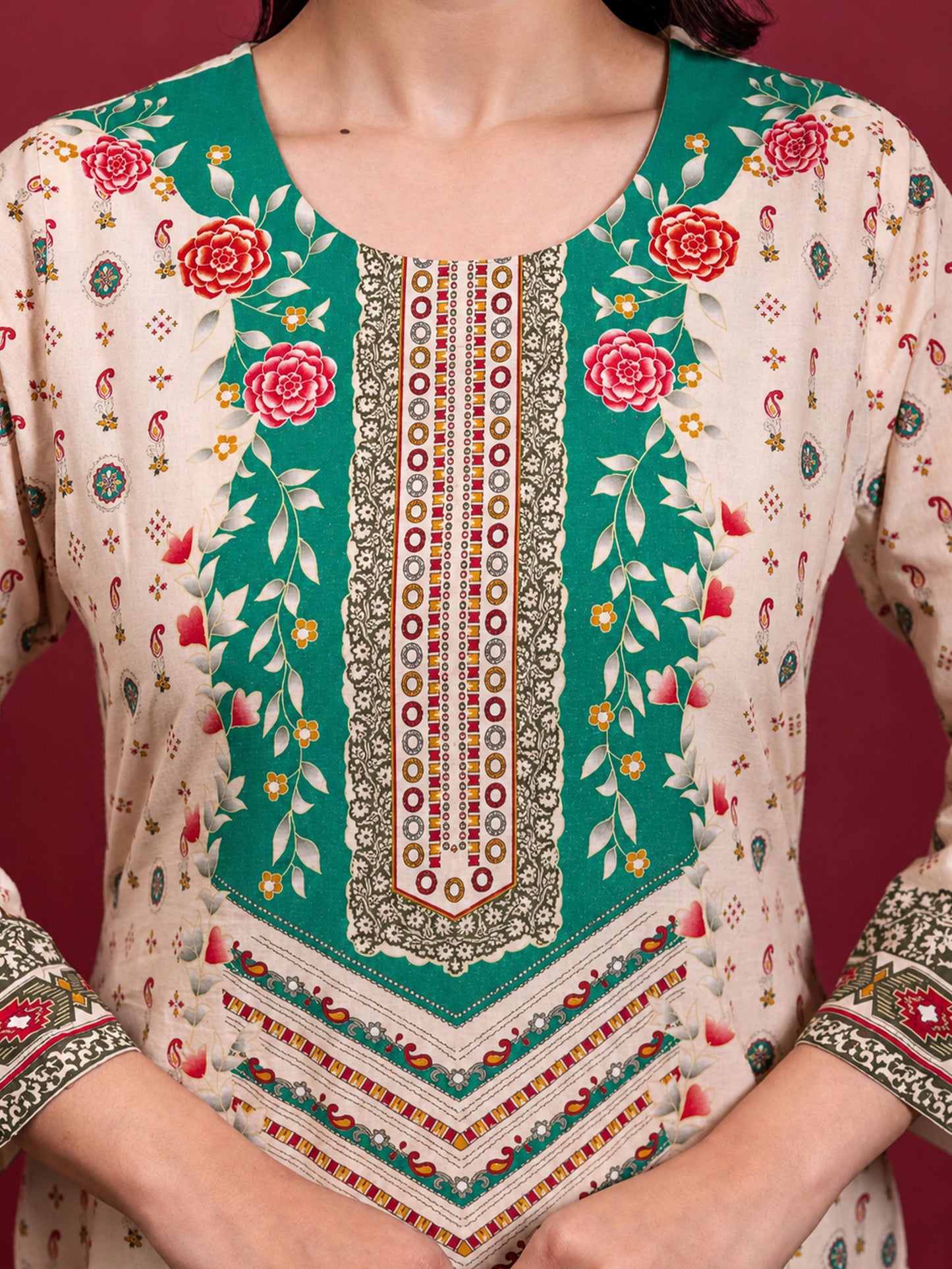 Soft cotton Floral Straight Cream Kurta