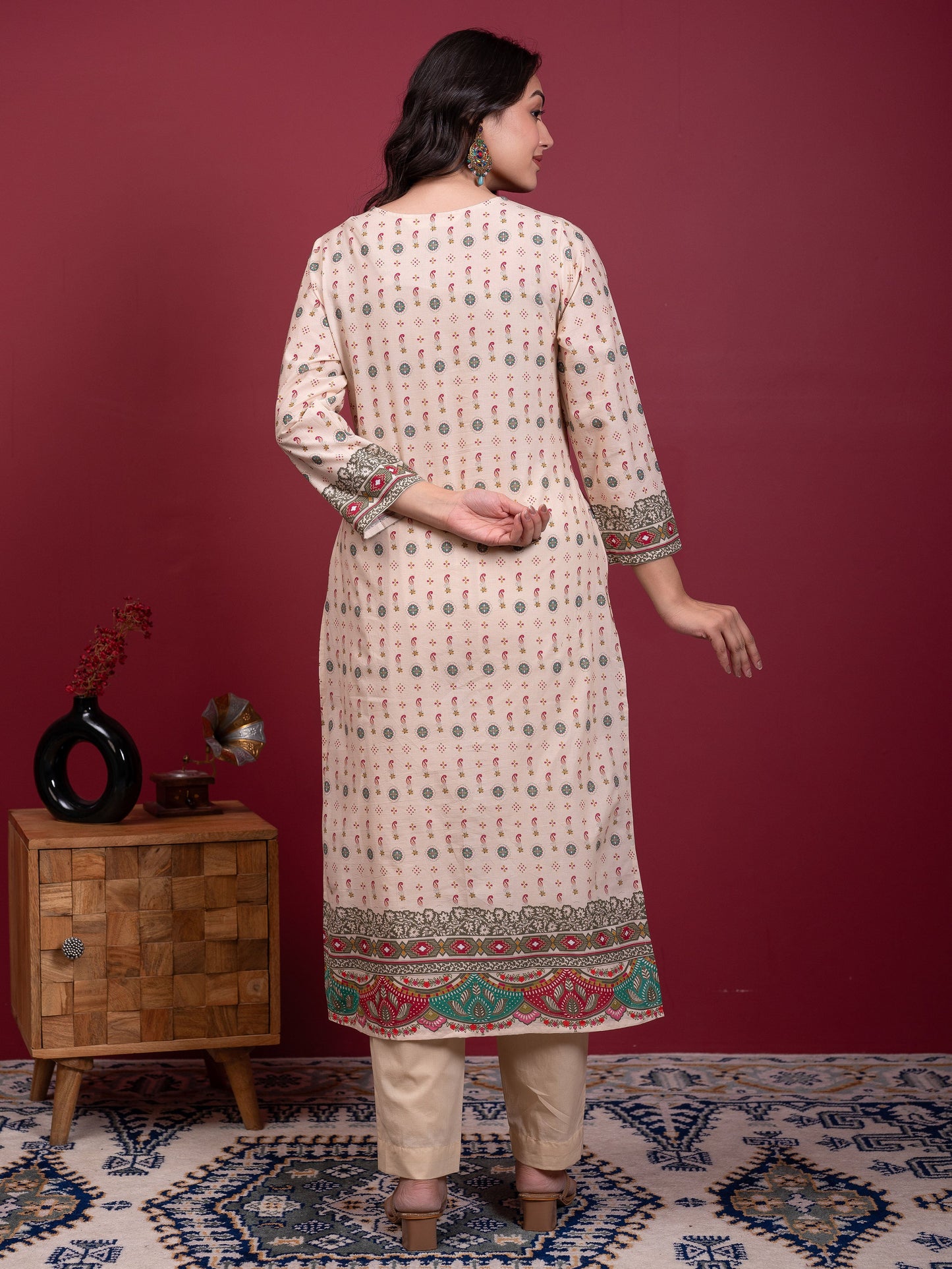 Soft cotton Floral Straight Cream Kurta