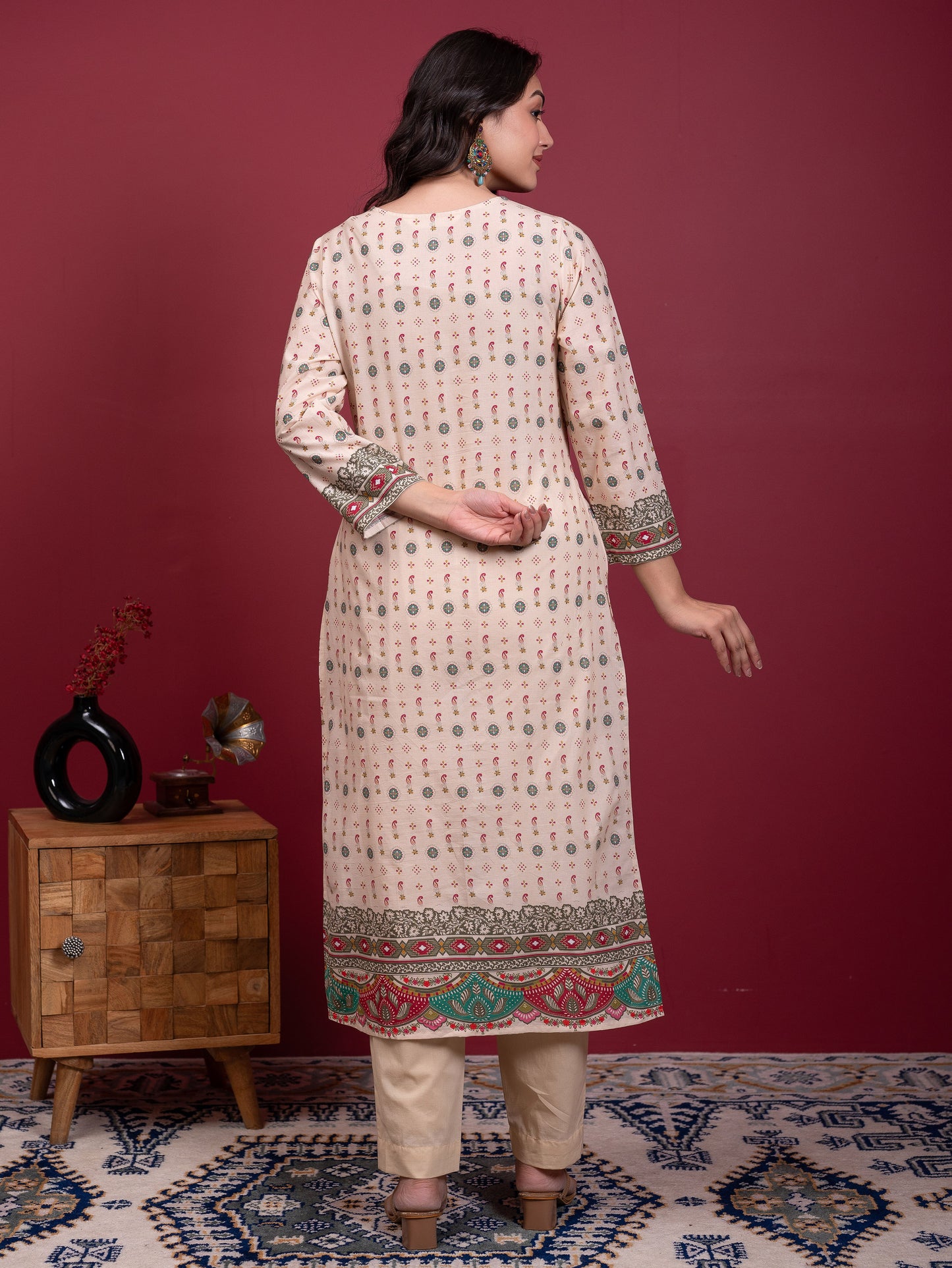 Soft cotton Floral Straight Cream Kurta