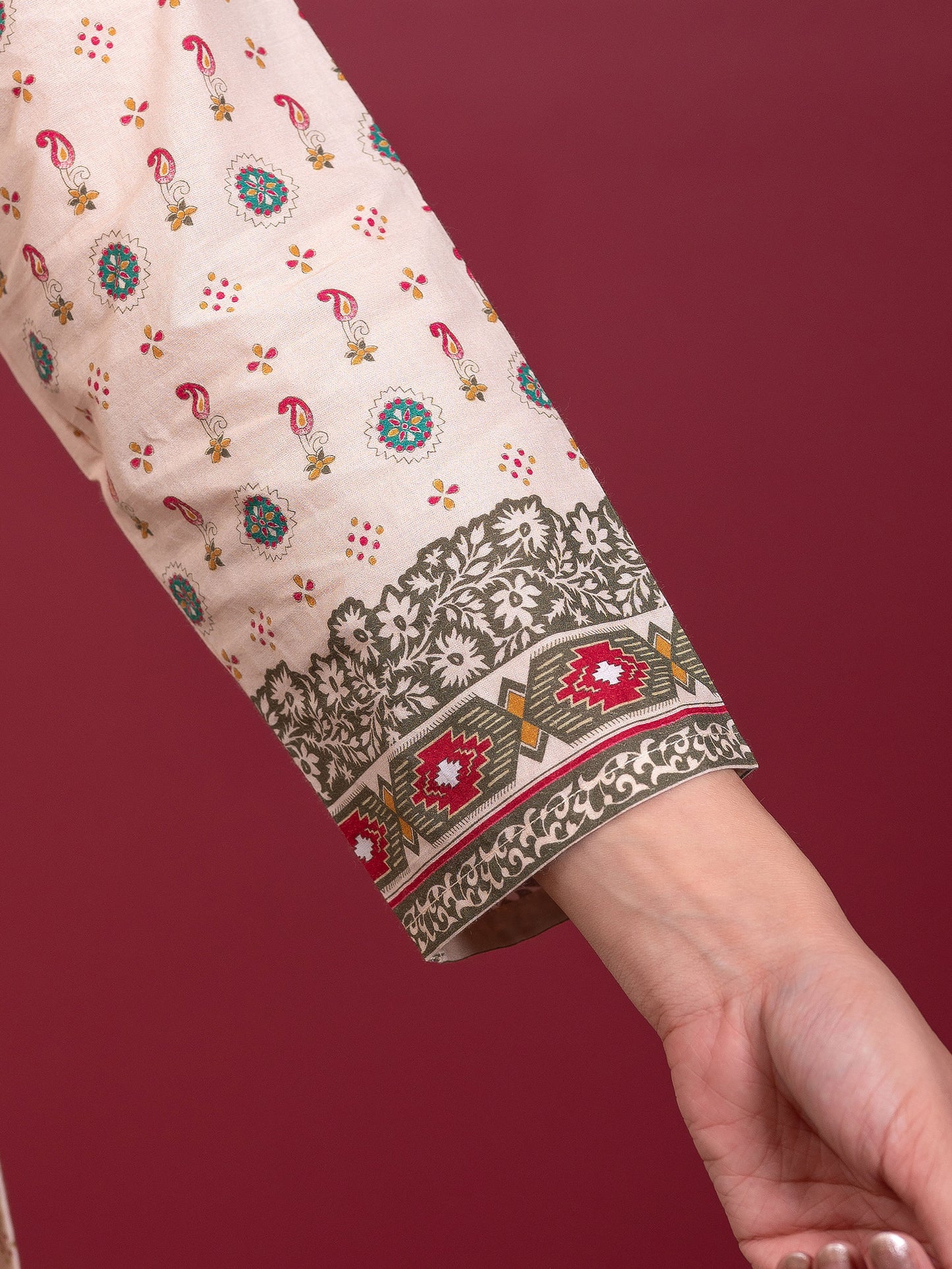 Soft cotton Floral Straight Cream Kurta