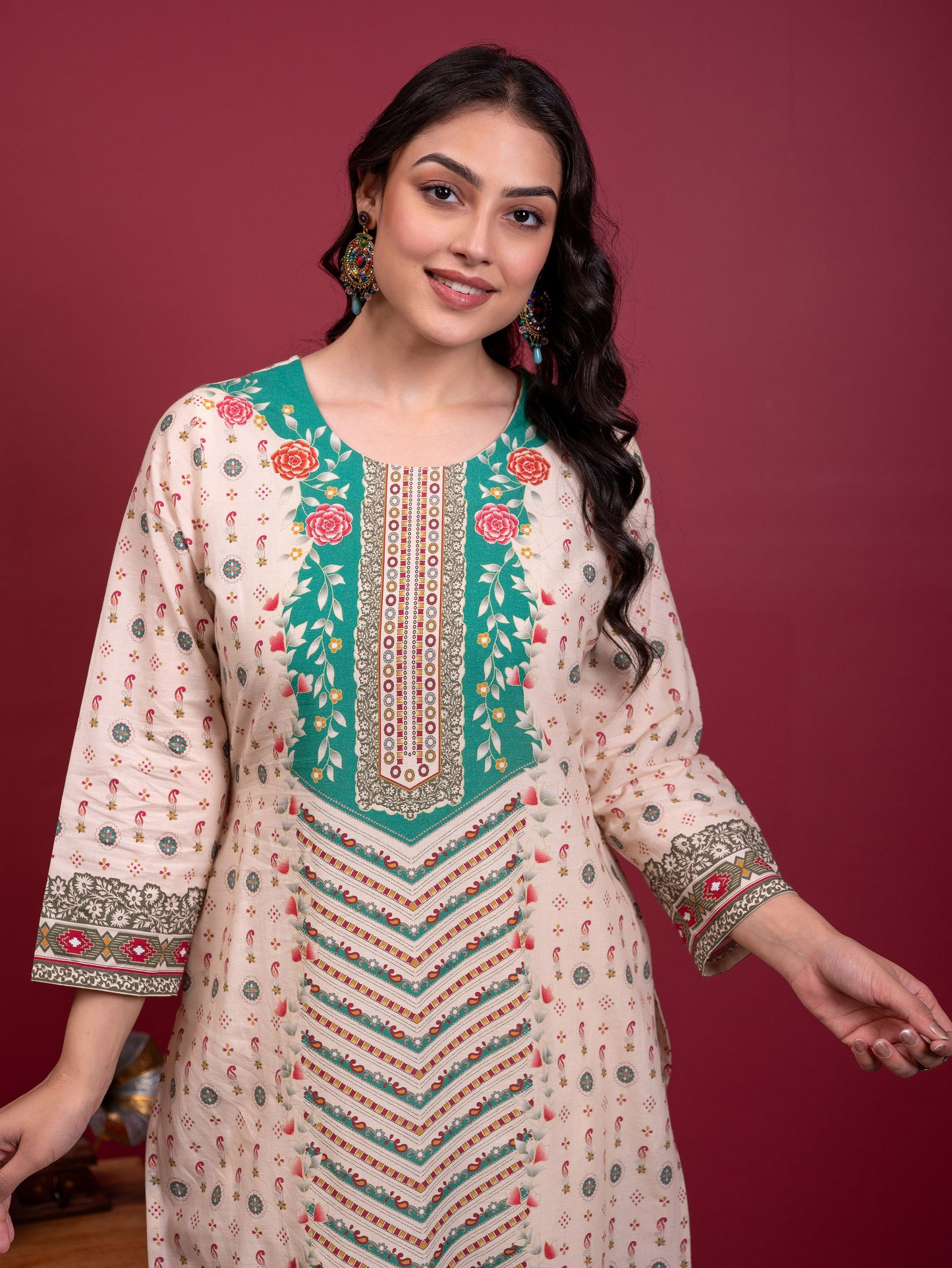 Soft cotton Floral Straight Cream Kurta