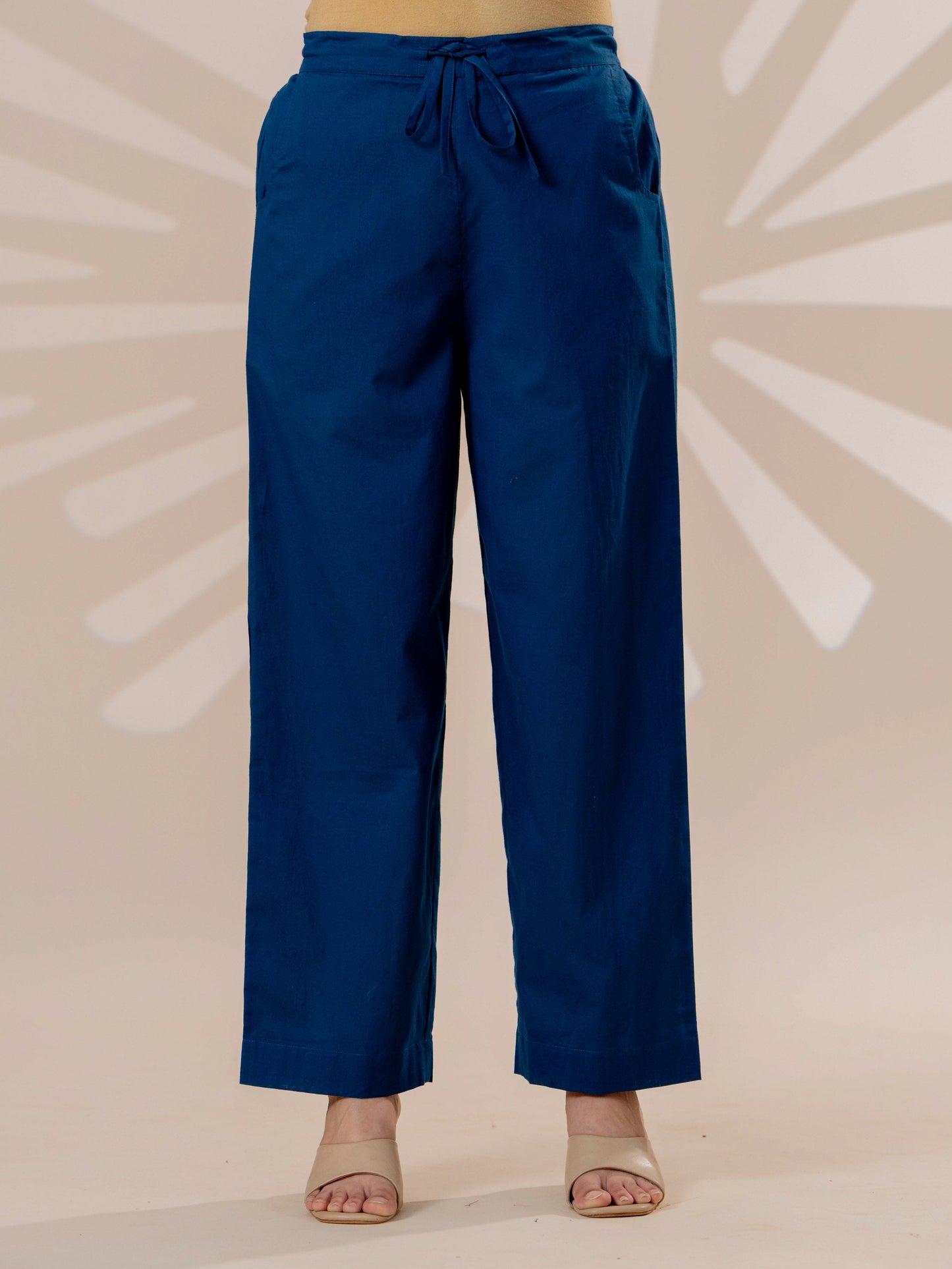 Soft cotton Solid Blue Straight Trousers
