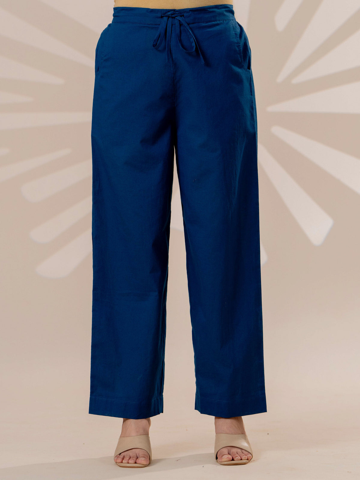 Soft cotton Solid Blue Straight Trousers