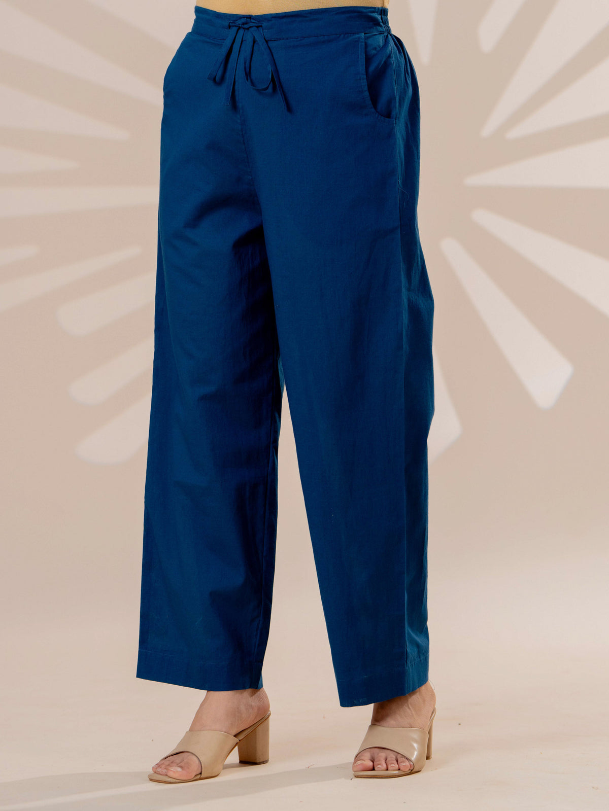 Soft cotton Solid Blue Straight Trousers