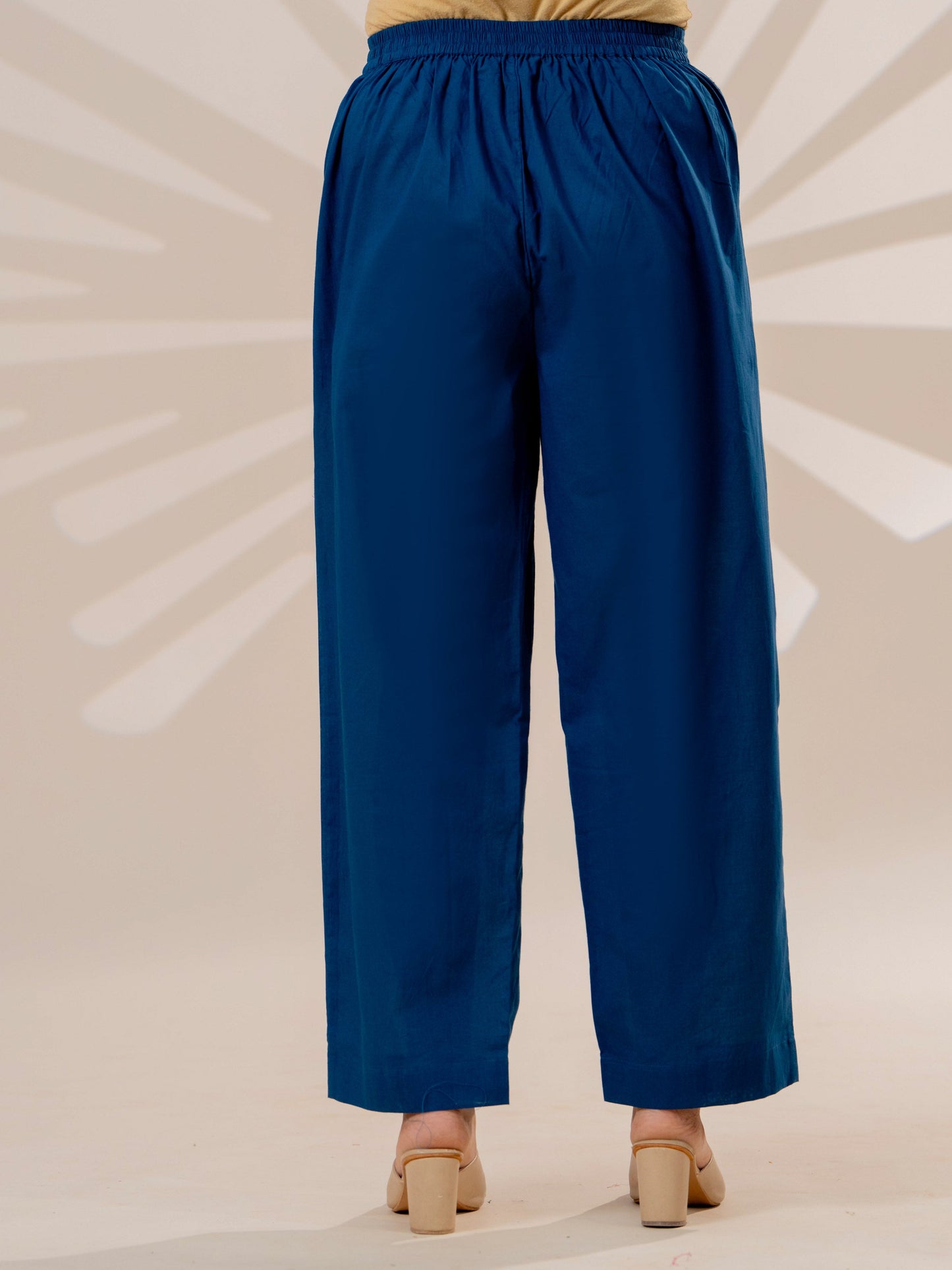 Soft cotton Solid Blue Straight Trousers
