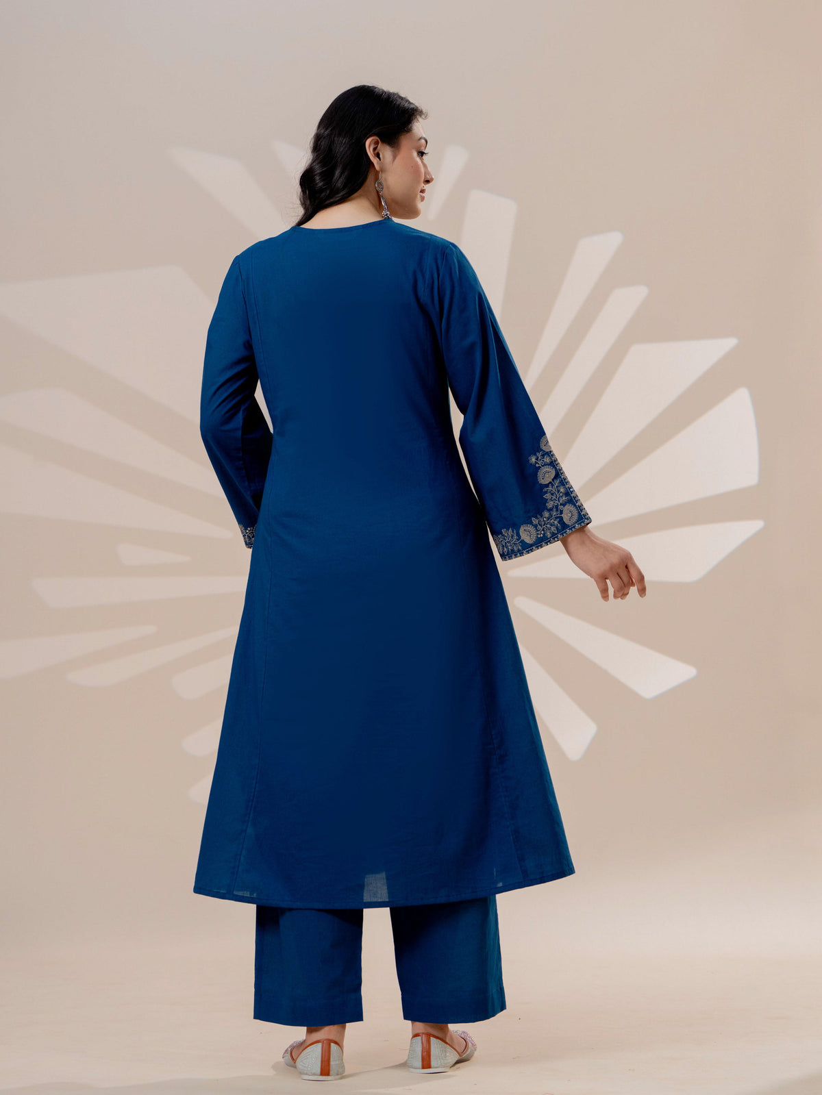 Embroidered Soft cotton Solid A-line Blue Kurta