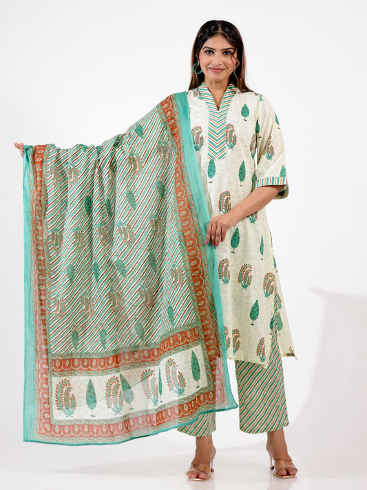 Soft Cotton Floral Straight Green Kurta