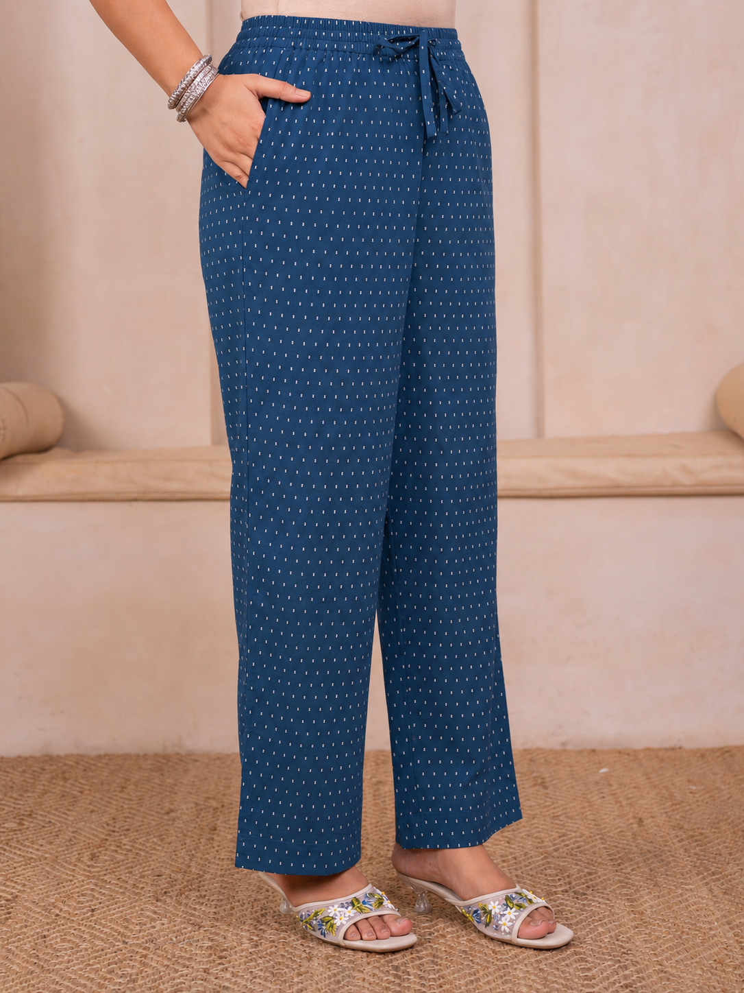 Soft Cotton Butta Blue Trousers Trousers