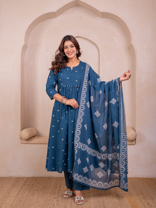 Cotton voile Butta Blue Dupatta