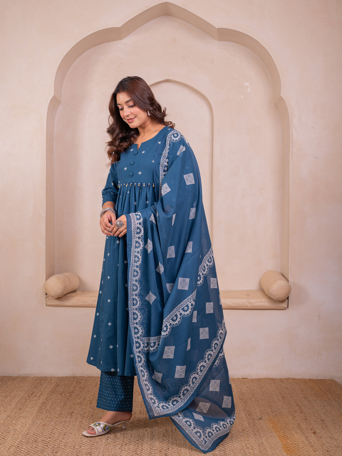Cotton Voile Butta Blue Dupatta