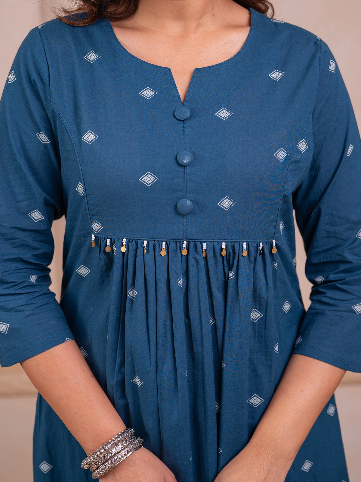 Soft Cotton Butti A-Line Blue Kurta