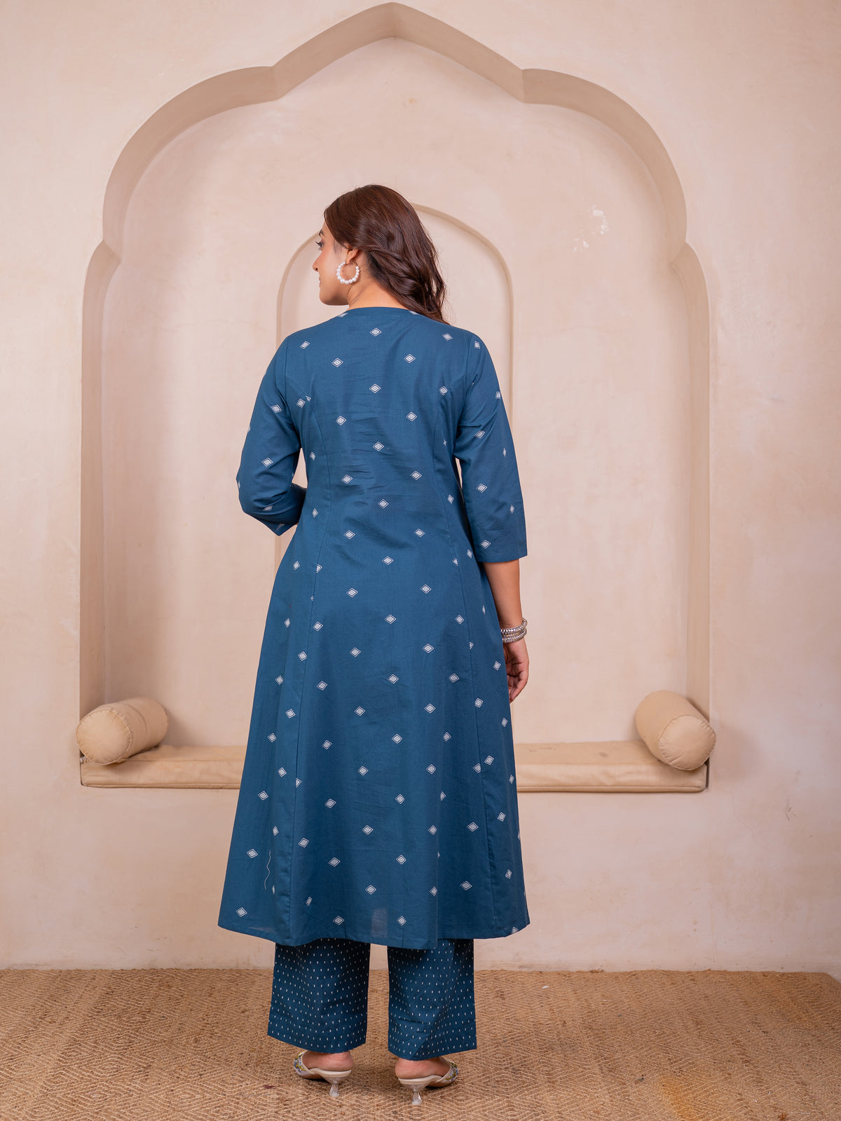 Soft Cotton Butti A-Line Blue Kurta