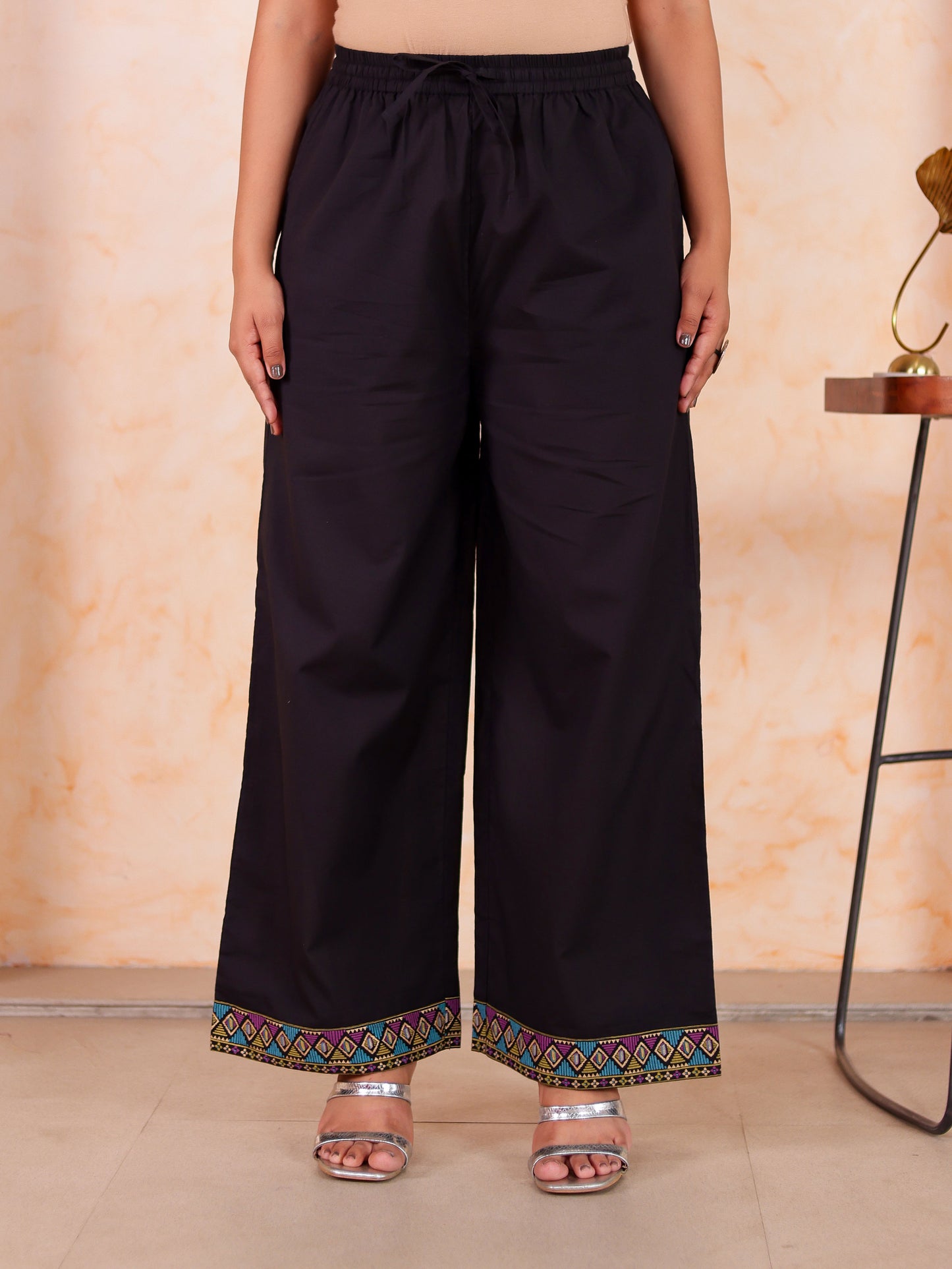 Soft cotton Solid Black Palazzo