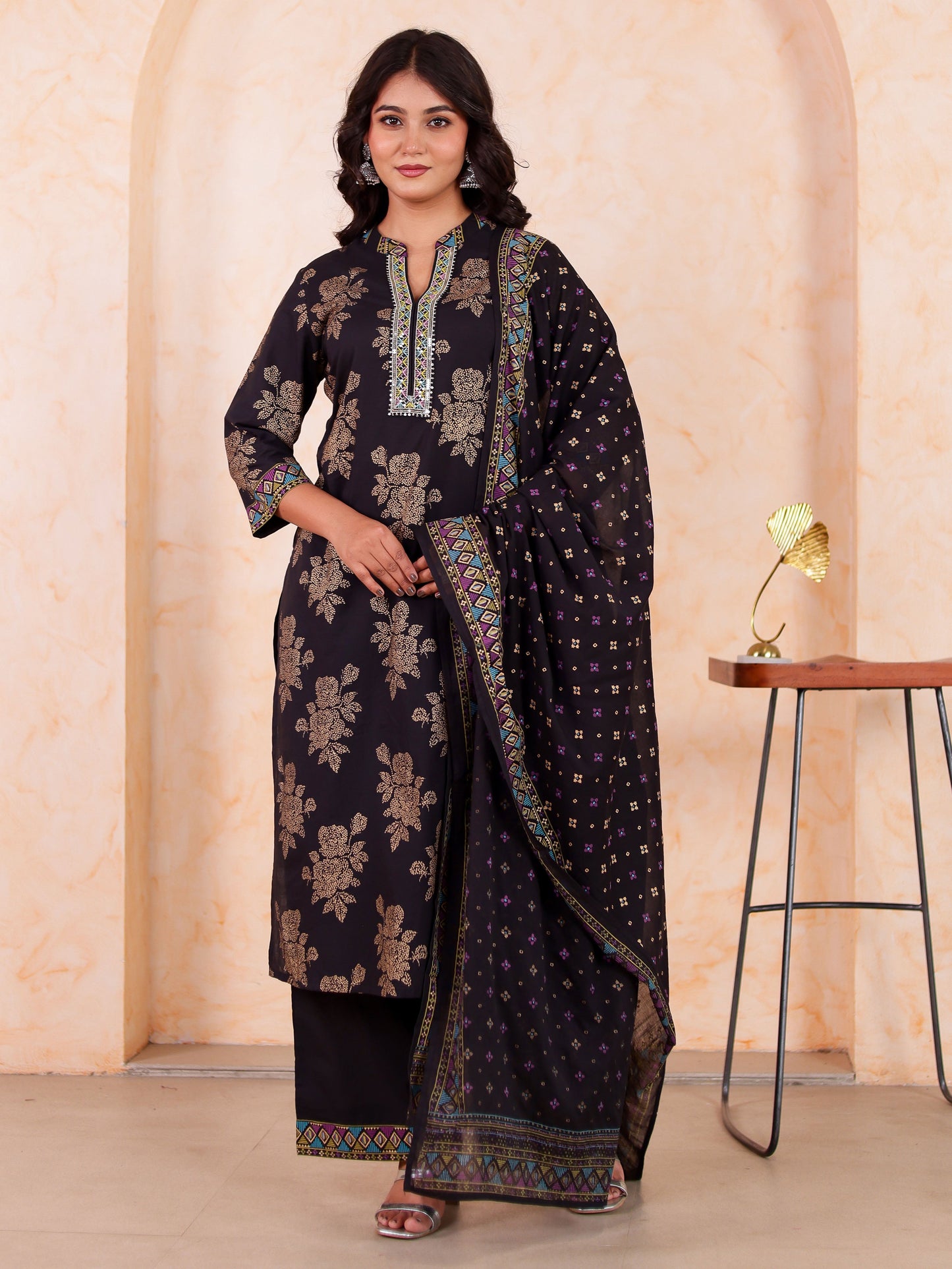 Cotton voile Butti Black Dupatta