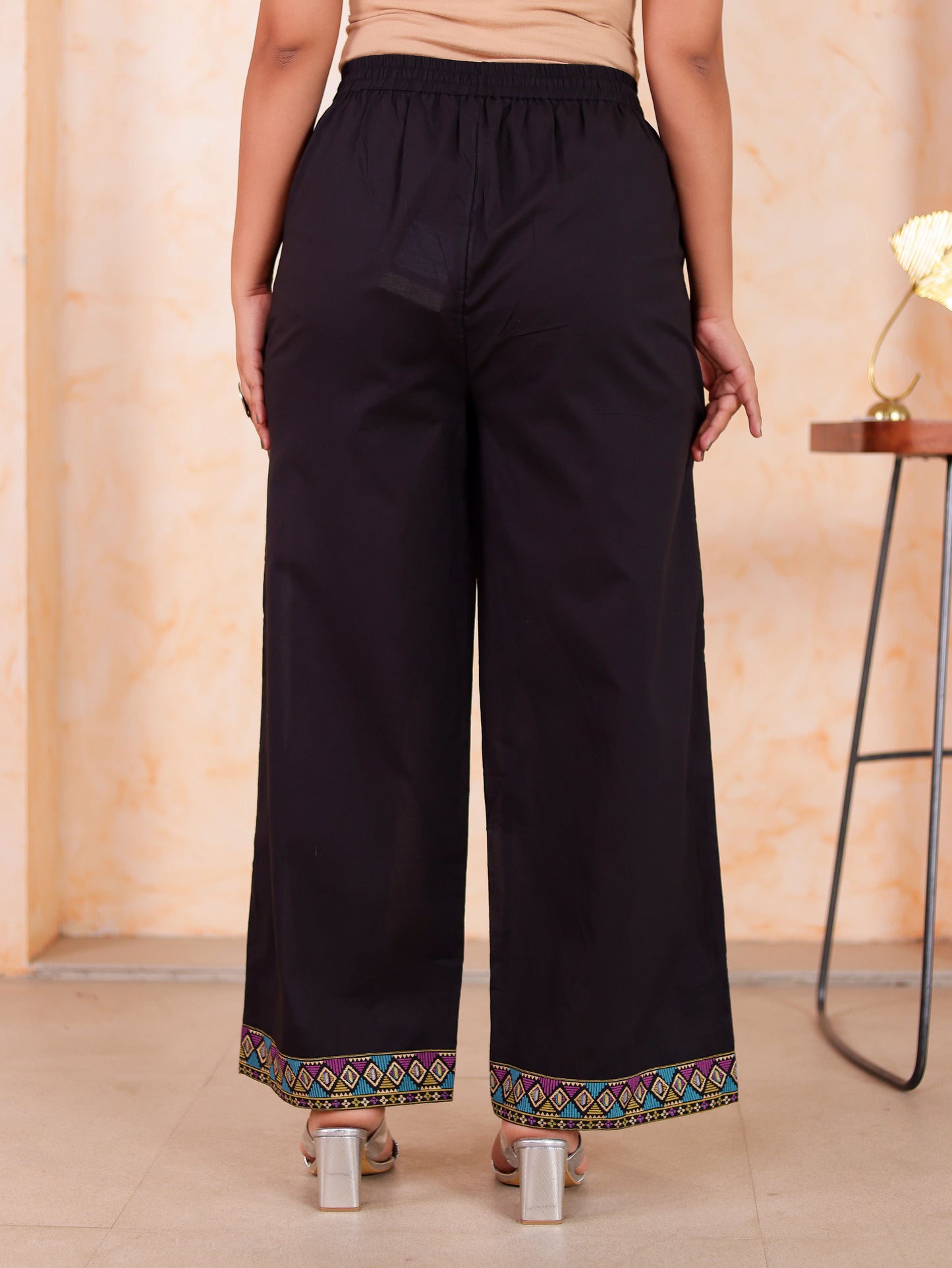 Embroidered Soft cotton Gold foil Straight Black Kurta