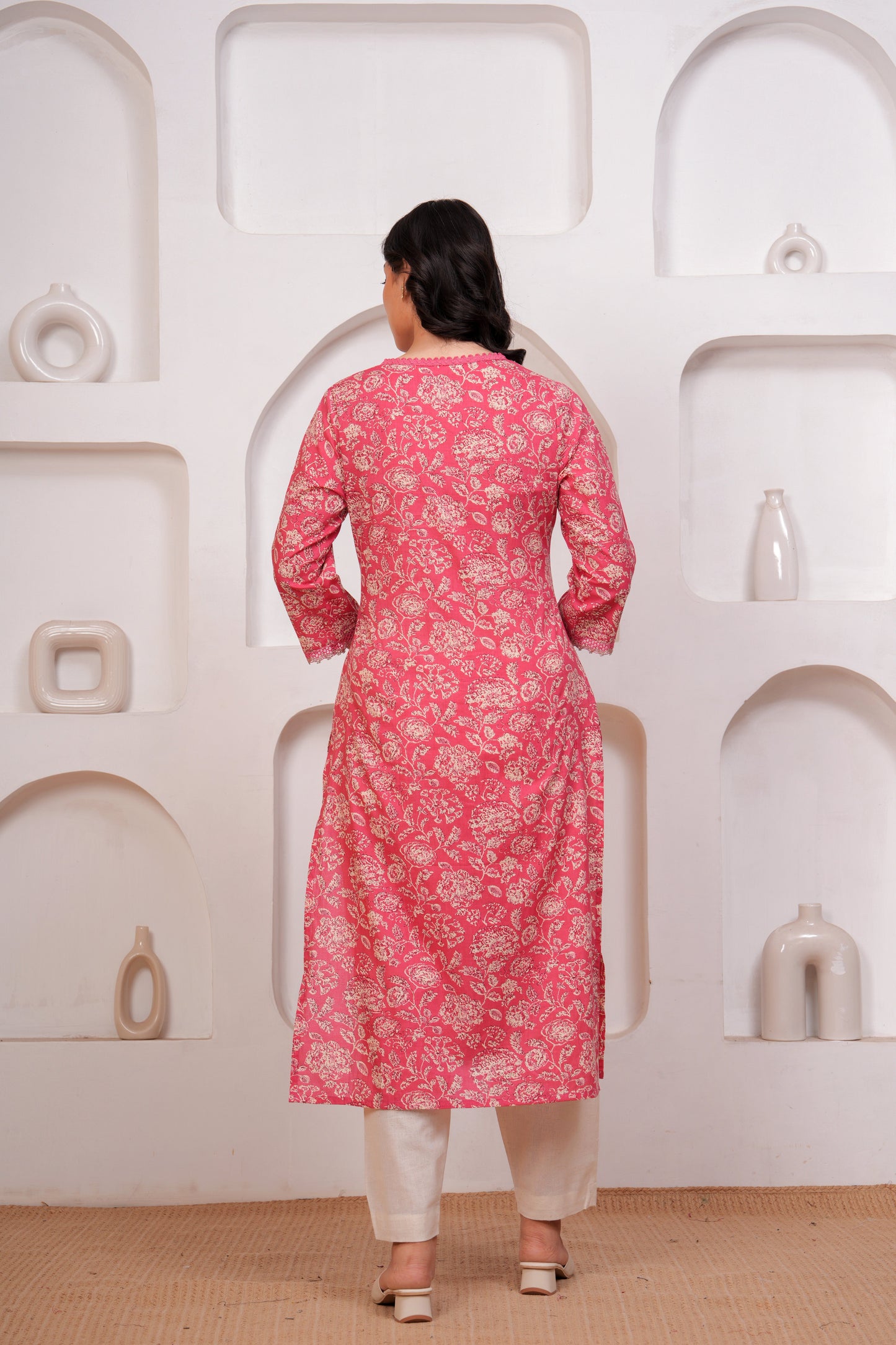 Soft Cotton Floral Straight Pink Kurta