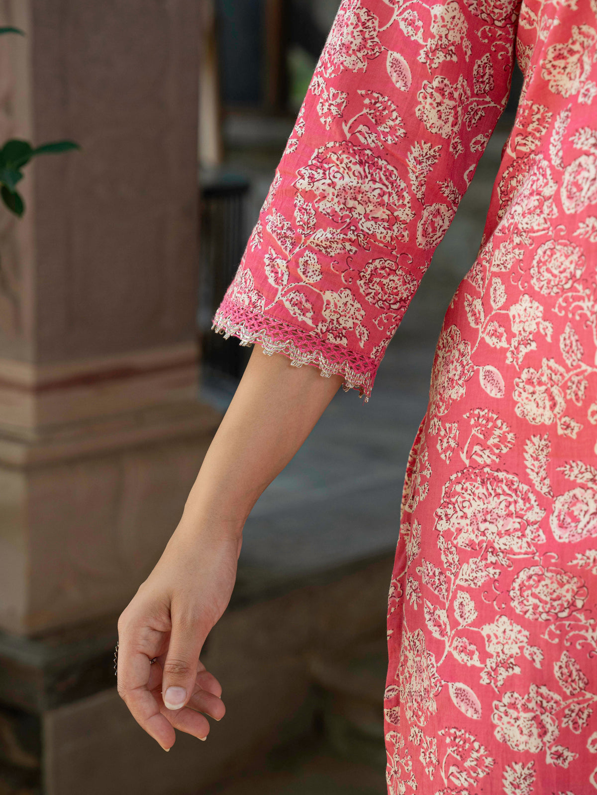 Soft Cotton Floral Straight Pink Kurta