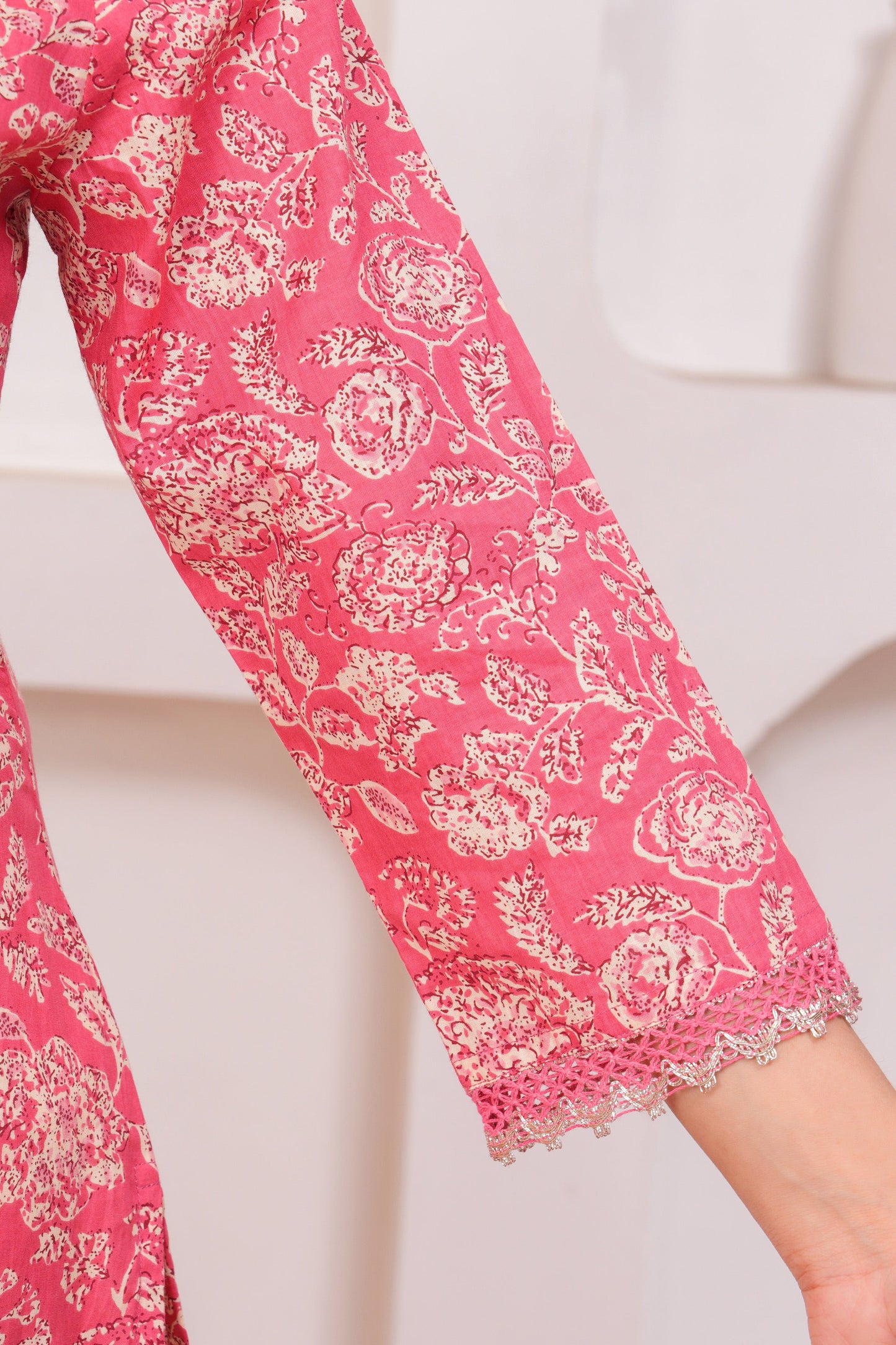 Soft Cotton Floral Straight Pink Kurta