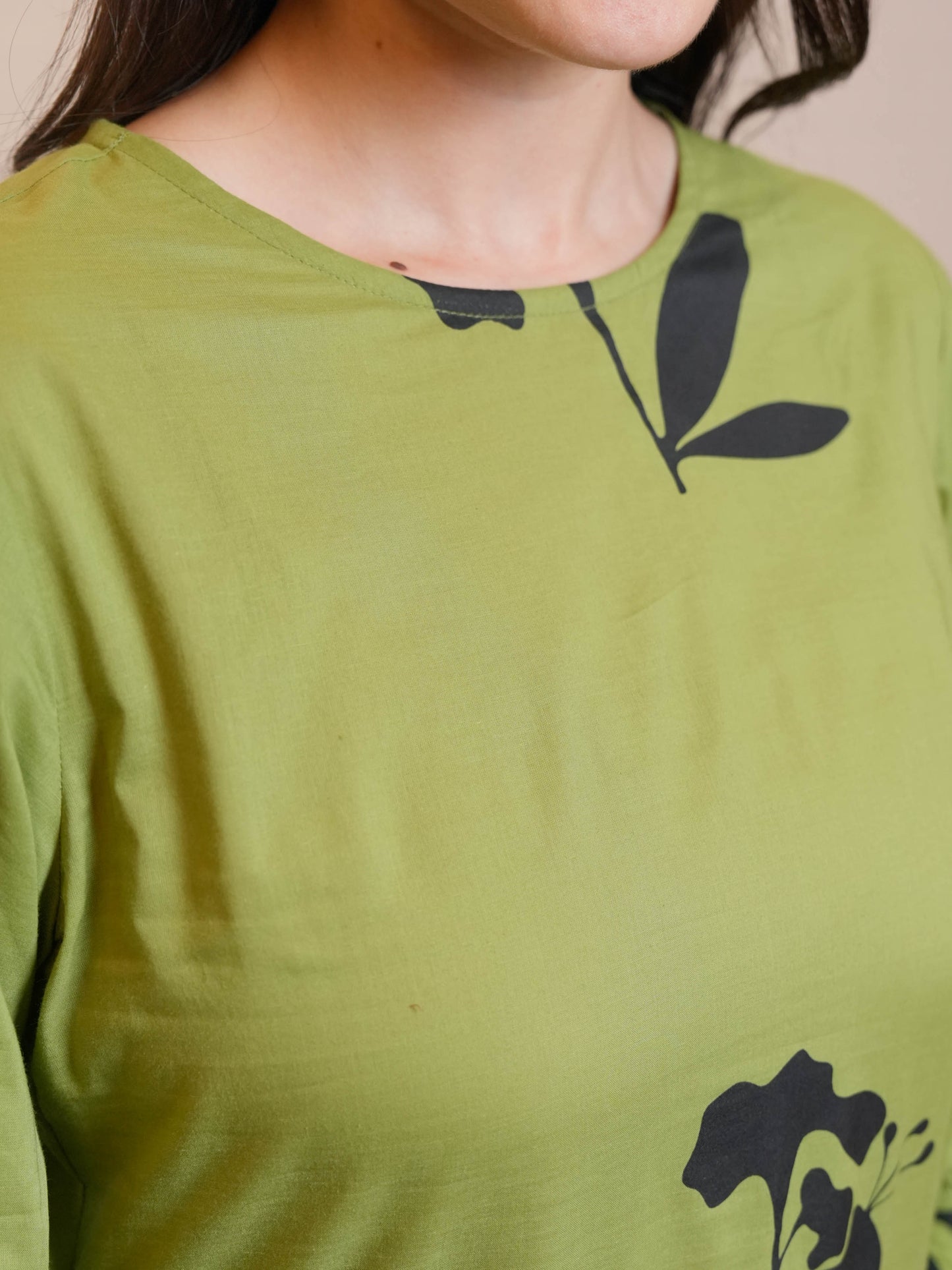 Soft Cotton Floral Straight Green Kurta