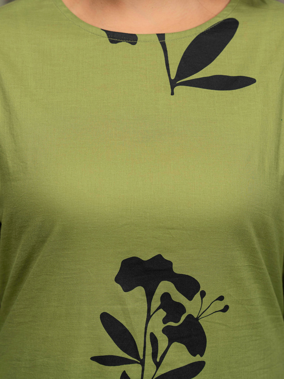 Soft Cotton Floral Straight Green Kurta