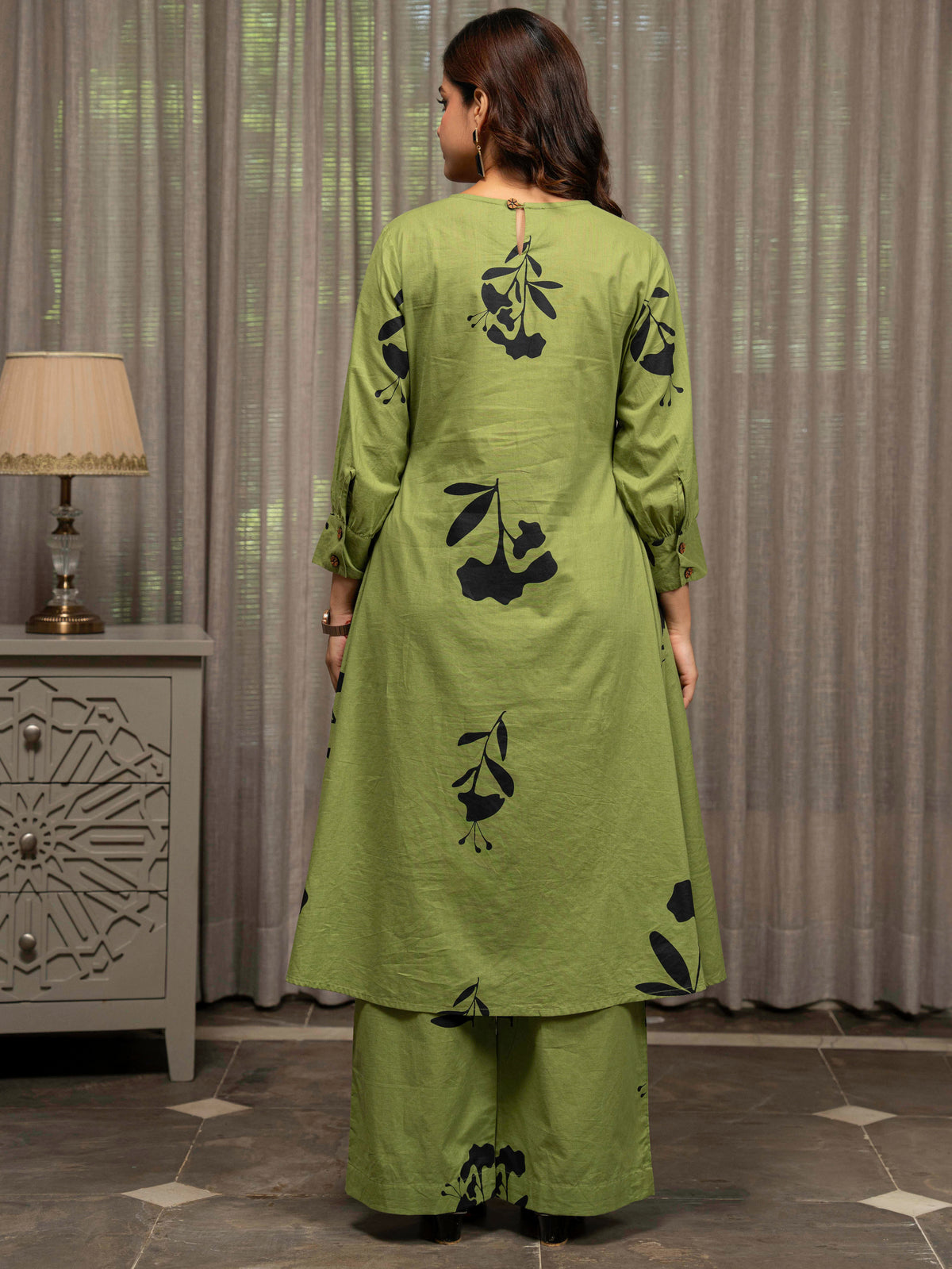Soft Cotton Floral Straight Green Kurta