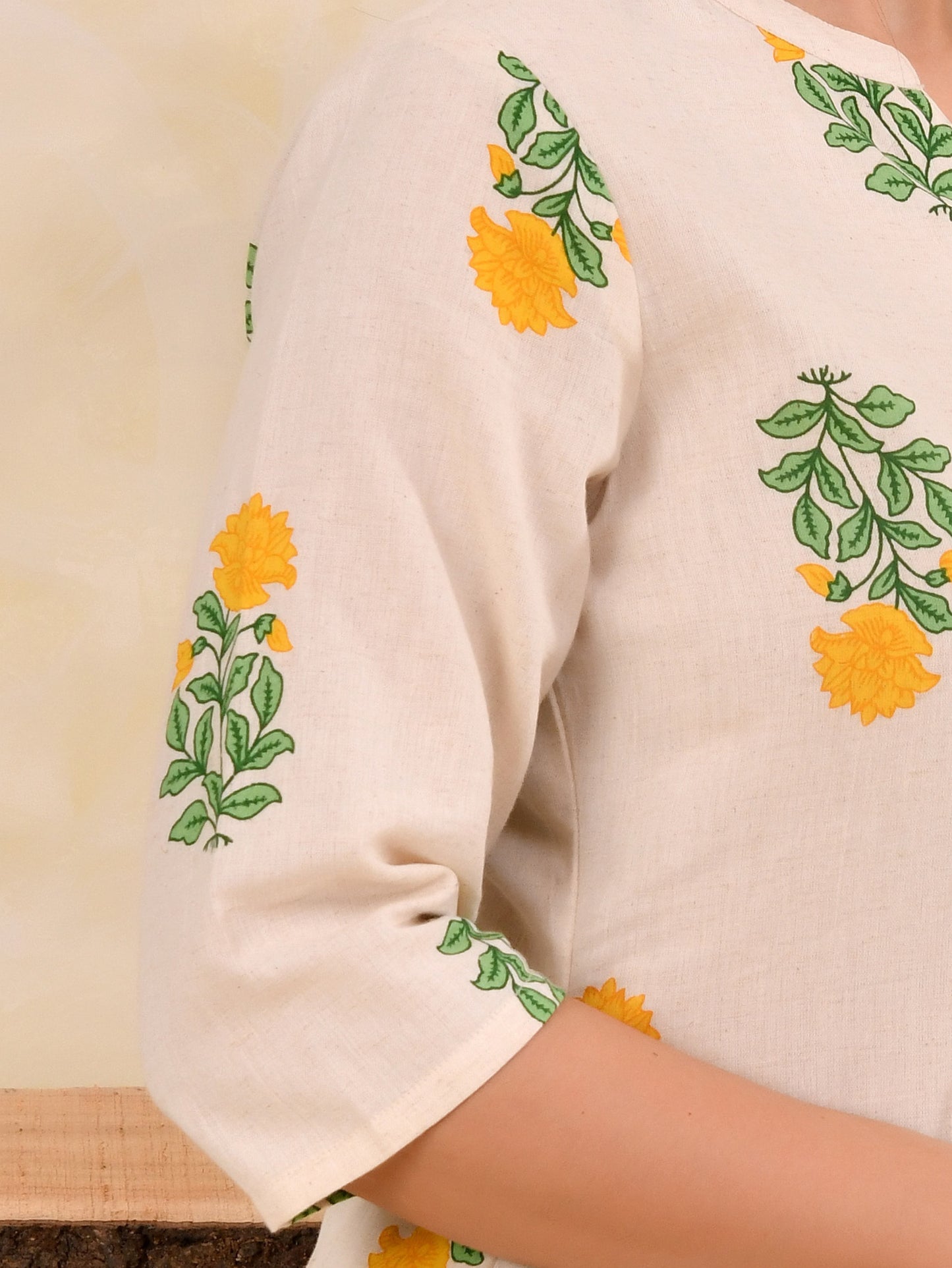 Linen cotton Floral Straight Off White Kurta