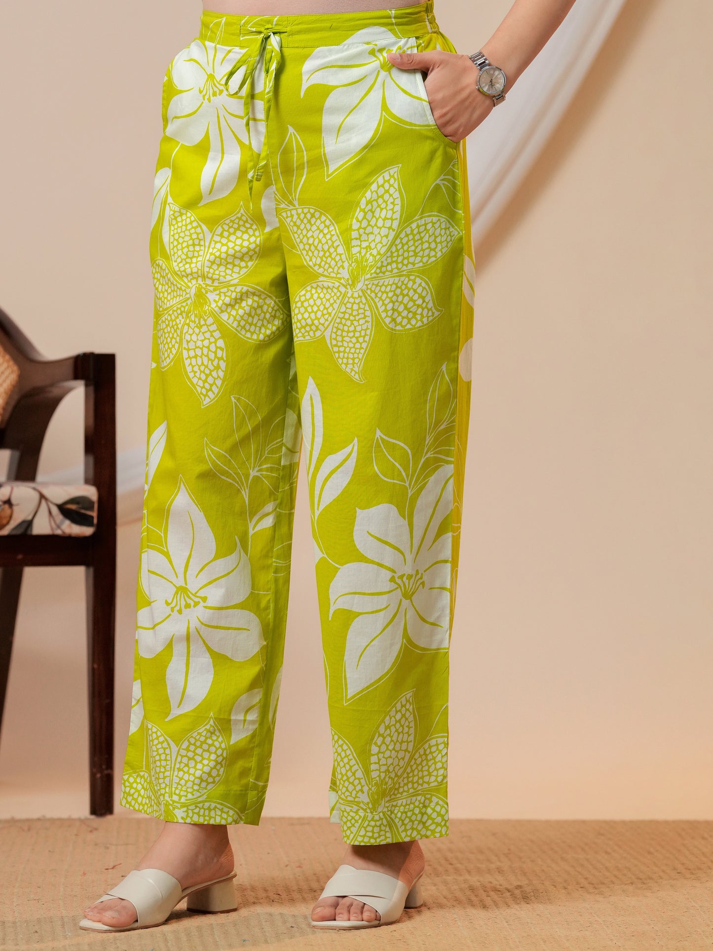 Soft cotton Floral A-line Green Kurta