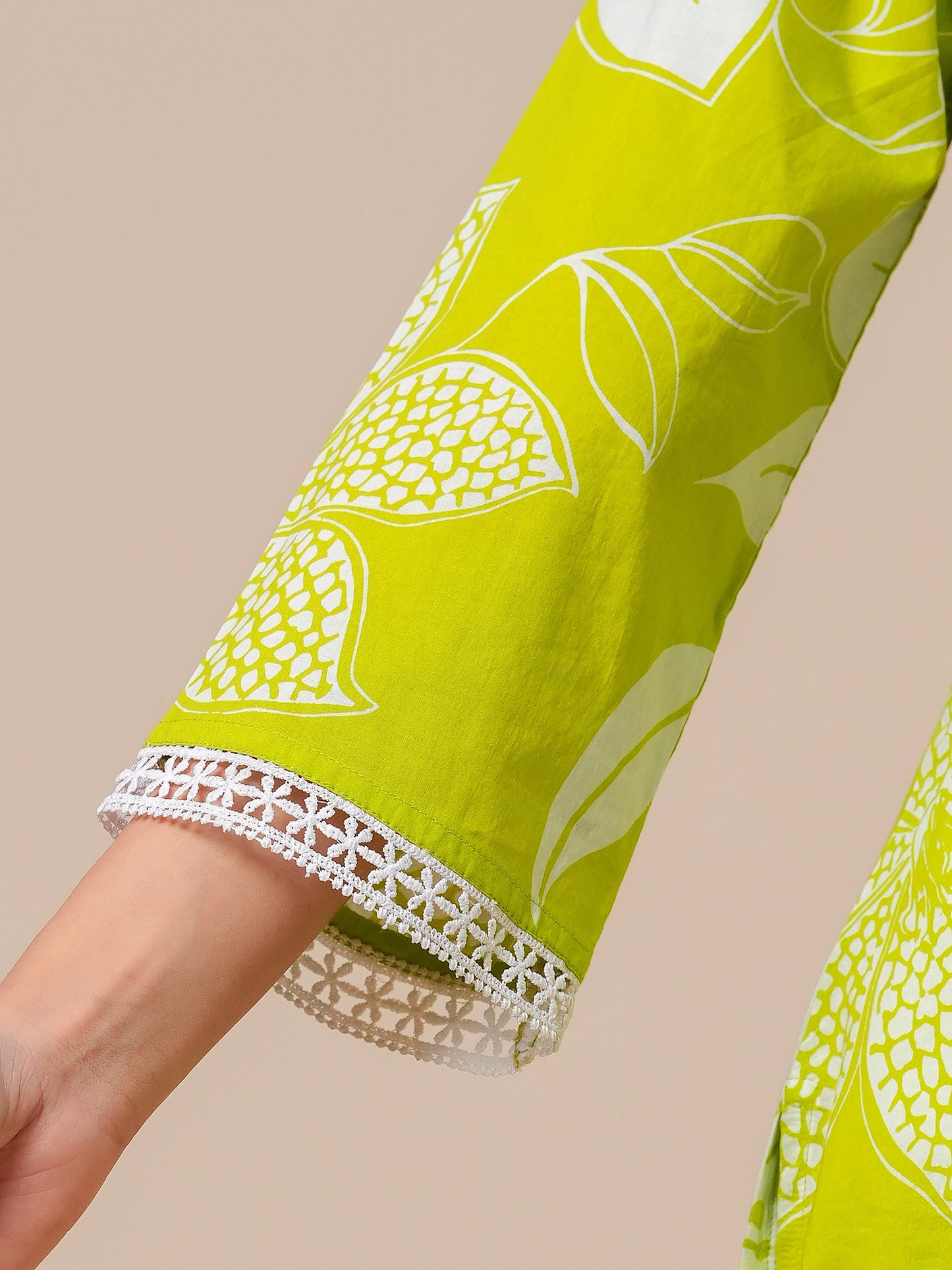 Soft cotton Floral A-line Green Kurta
