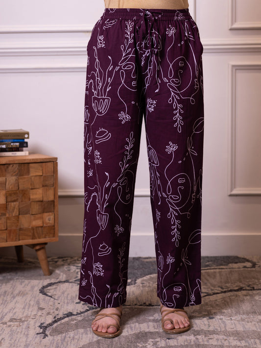 Soft cotton Abstract Wine Straight Trousers