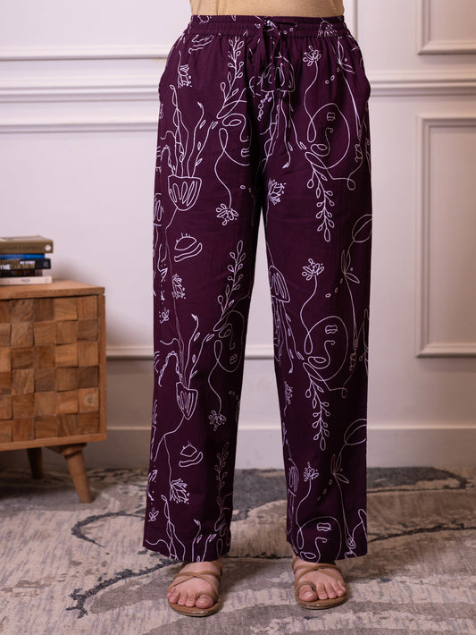 Soft cotton Abstract Wine Straight Trousers