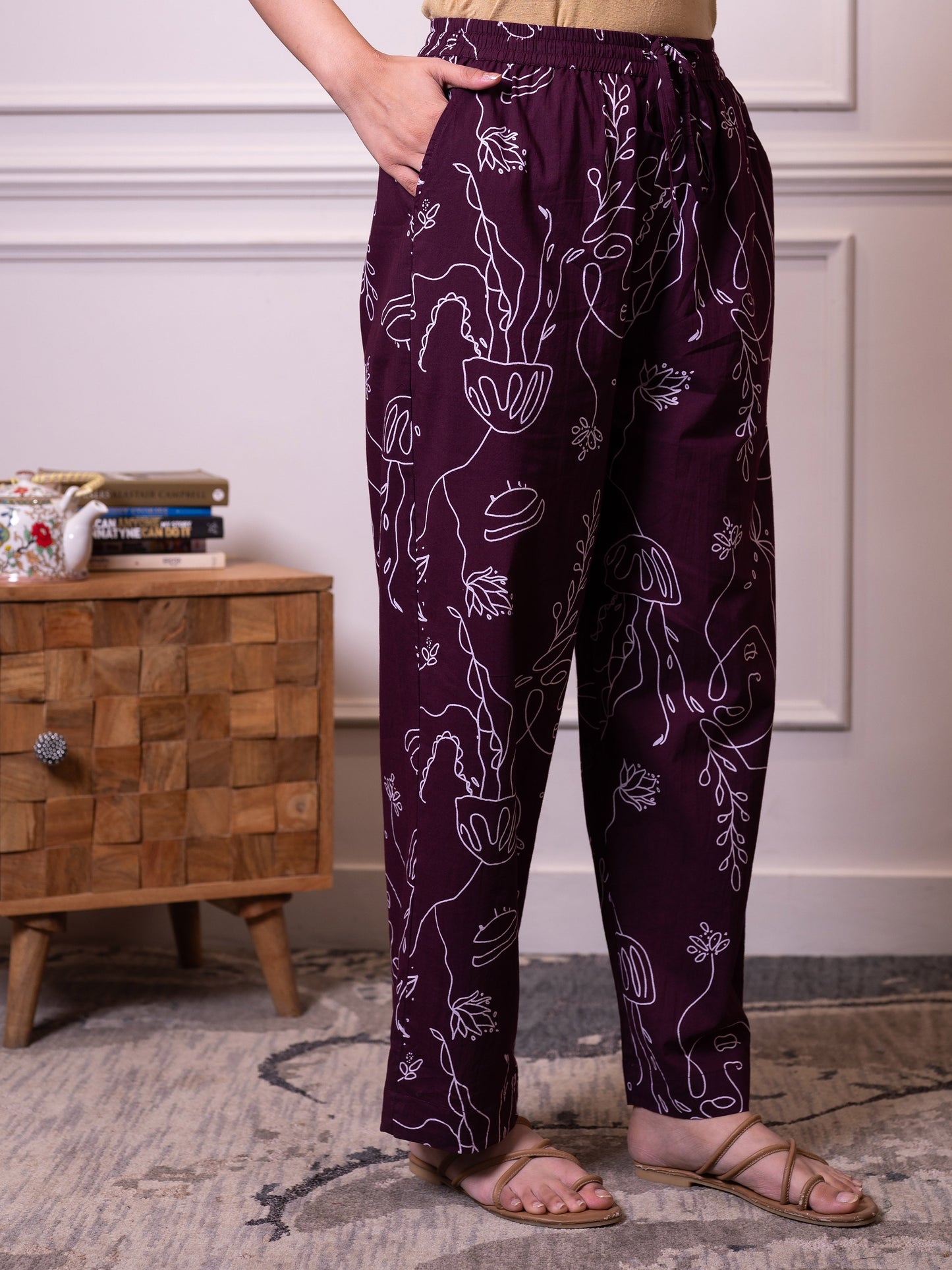 Soft cotton Abstract Wine Straight Trousers