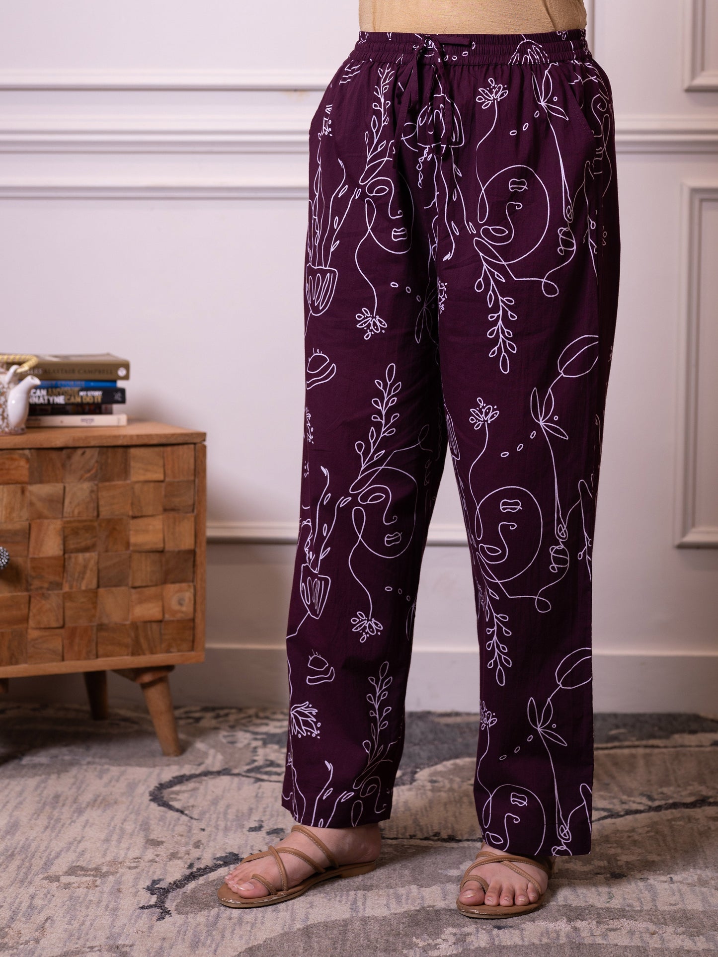 Soft cotton Abstract Wine Straight Trousers