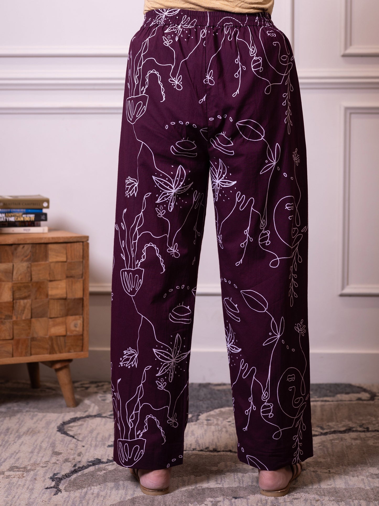 Soft cotton Abstract Wine Straight Trousers