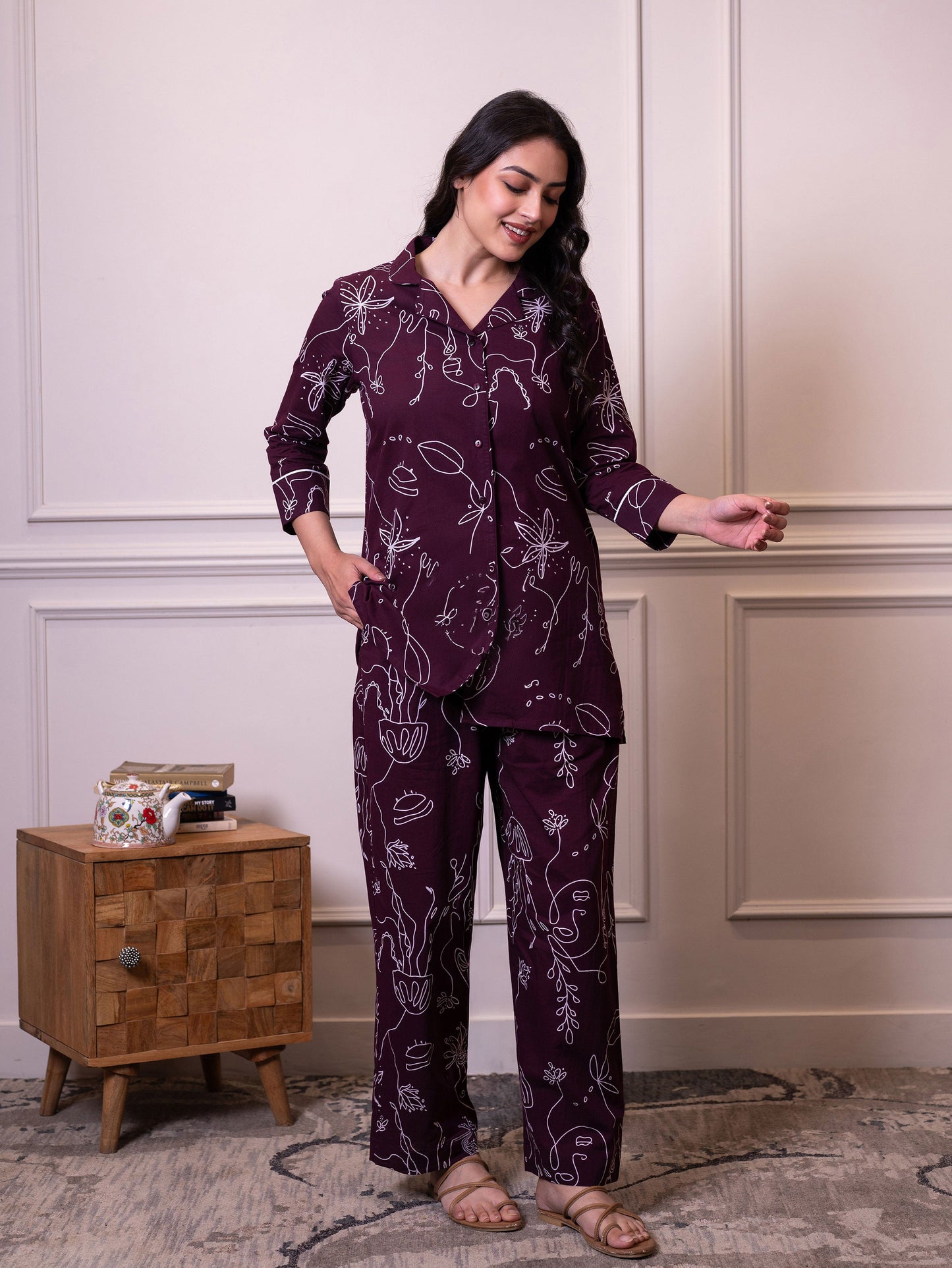 Soft cotton Abstract Top Wine Top