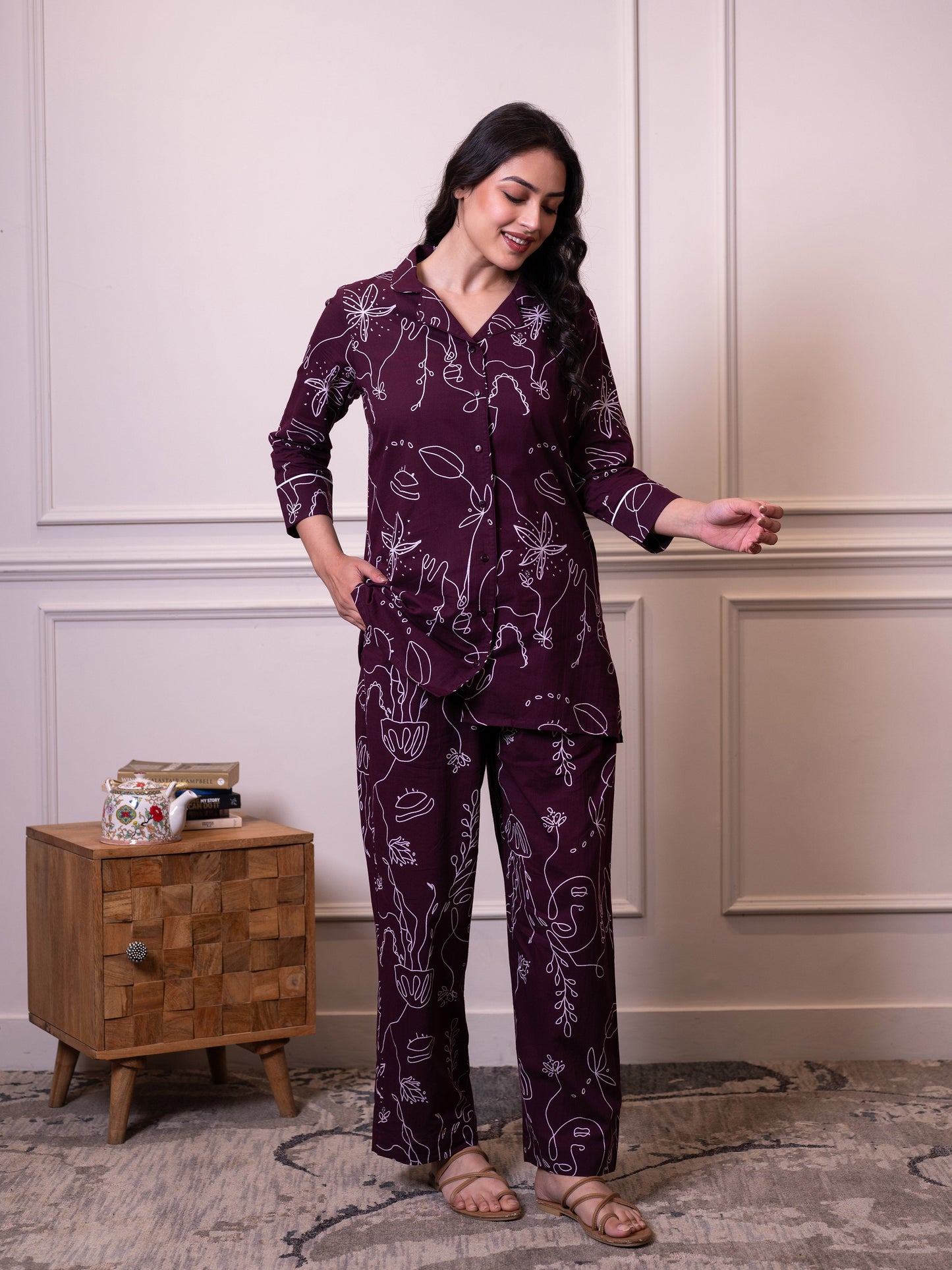 Soft cotton Abstract Top Wine Top