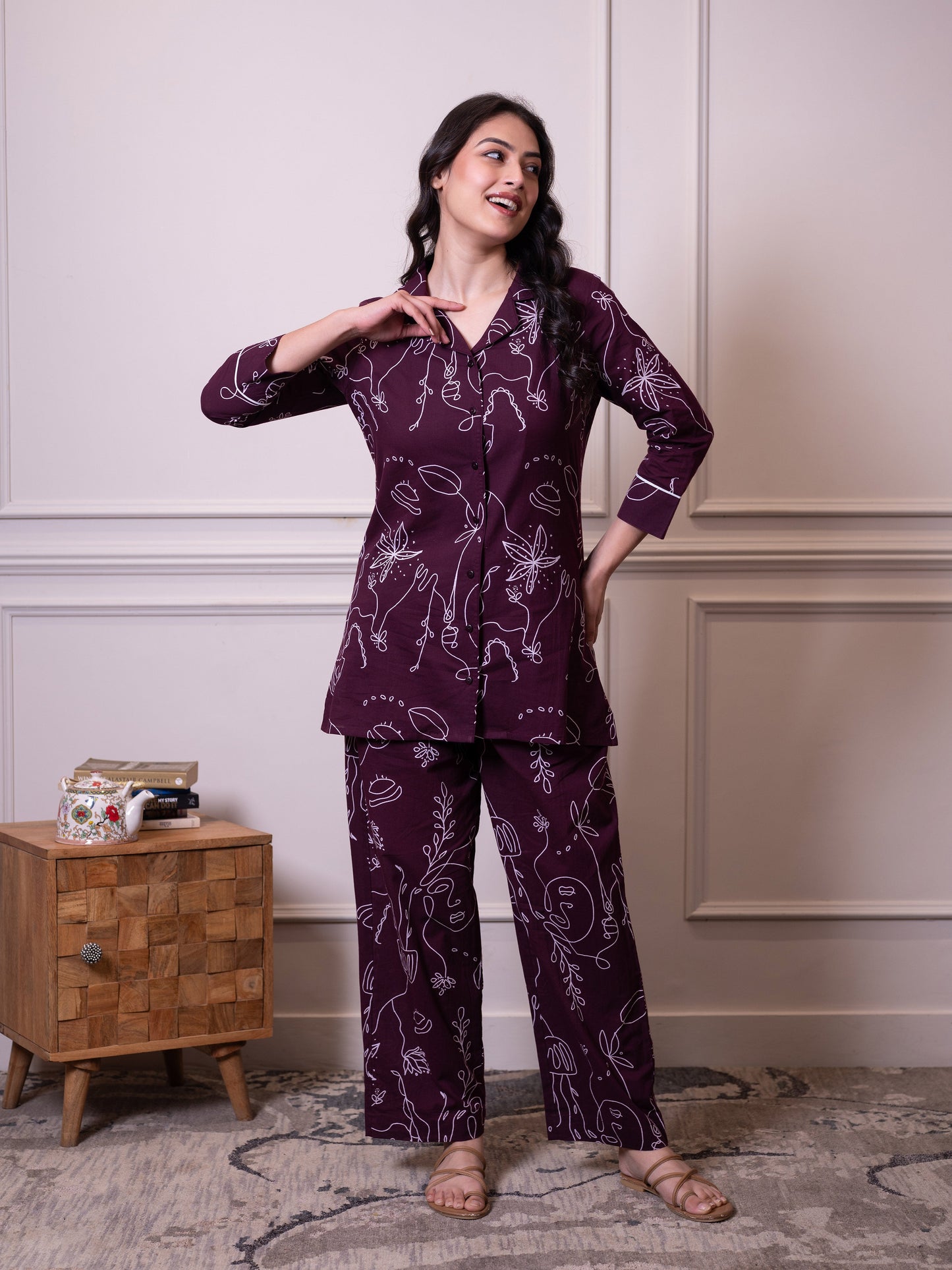 Soft cotton Abstract Top Wine Top