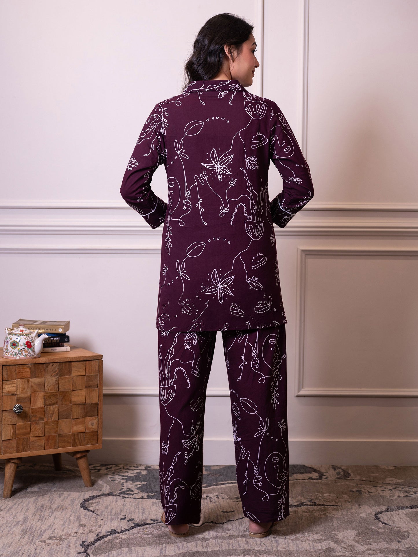 Soft cotton Abstract Top Wine Top