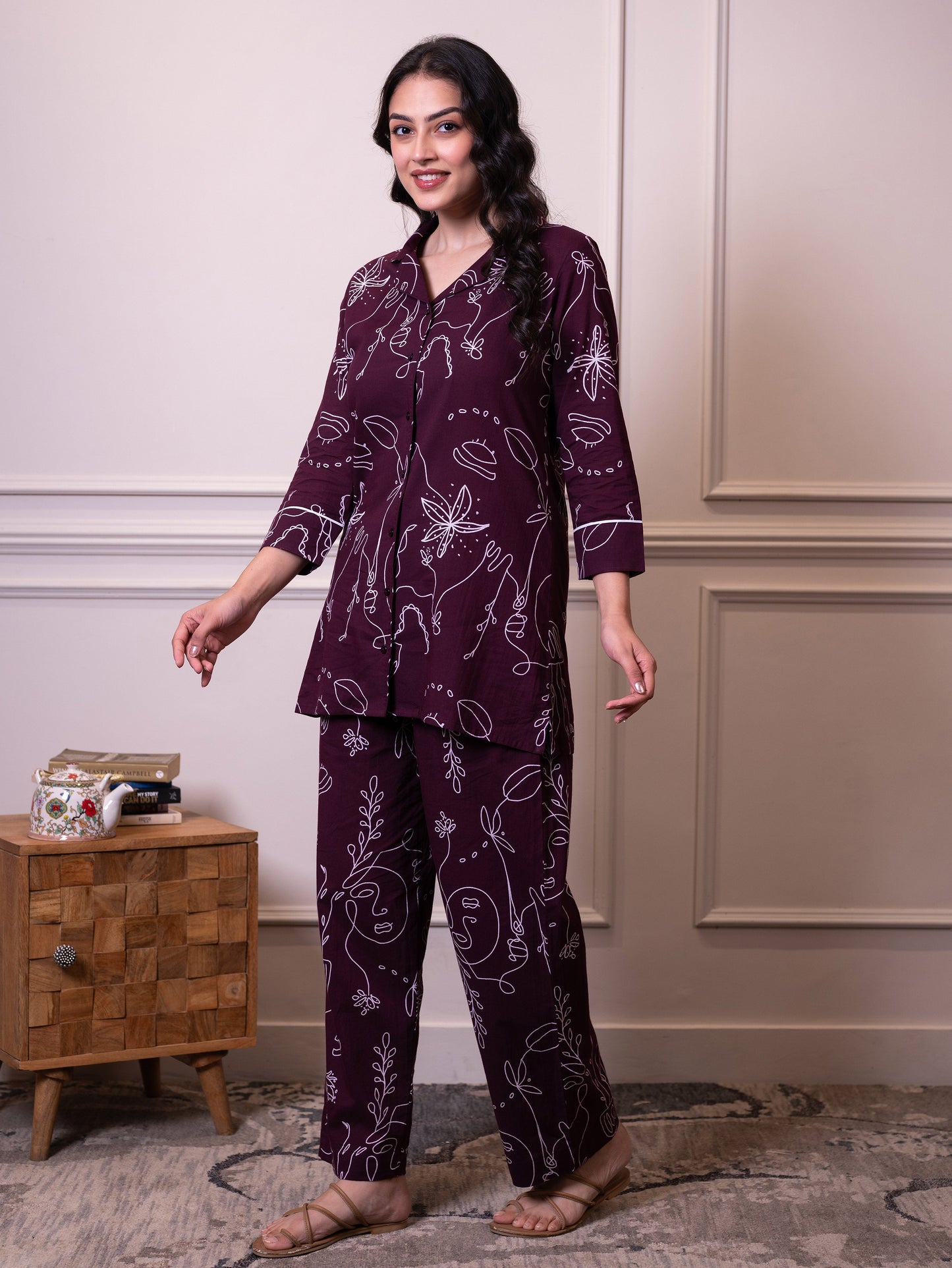 Soft cotton Abstract Top Wine Top