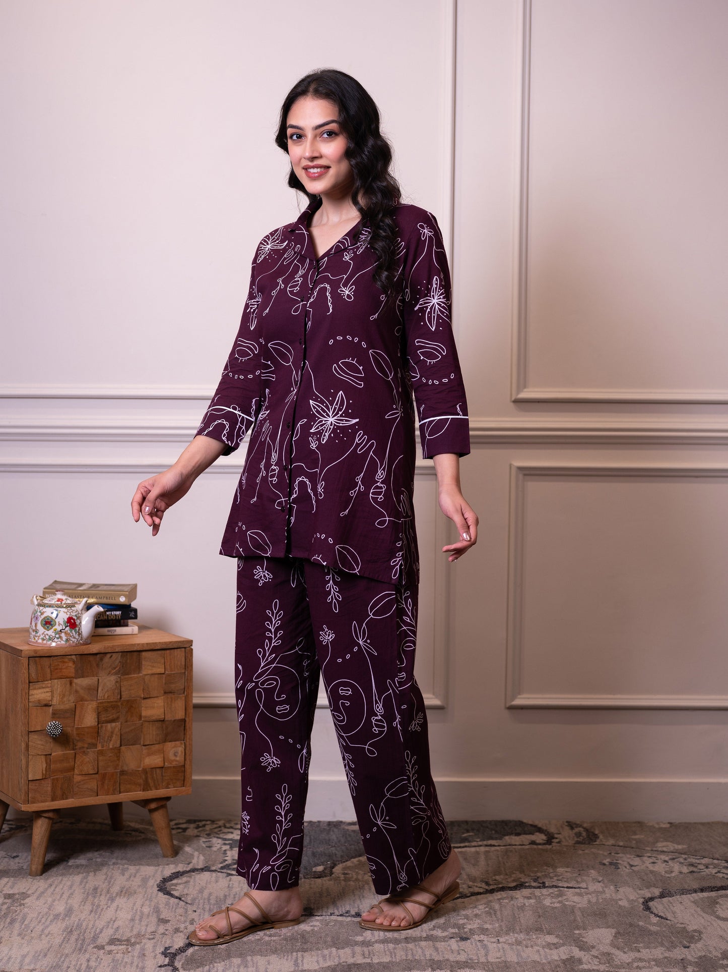 Soft cotton Abstract Top Wine Top