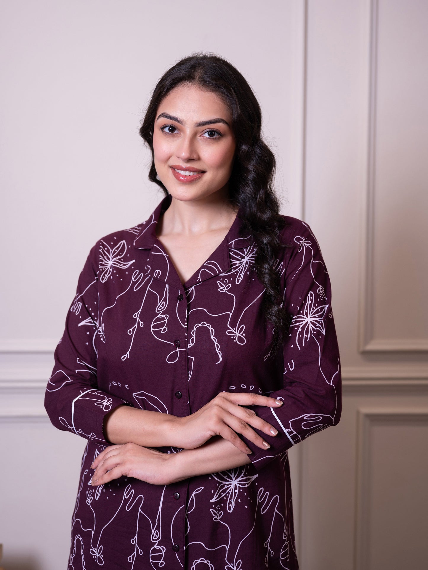 Soft cotton Abstract Top Wine Top