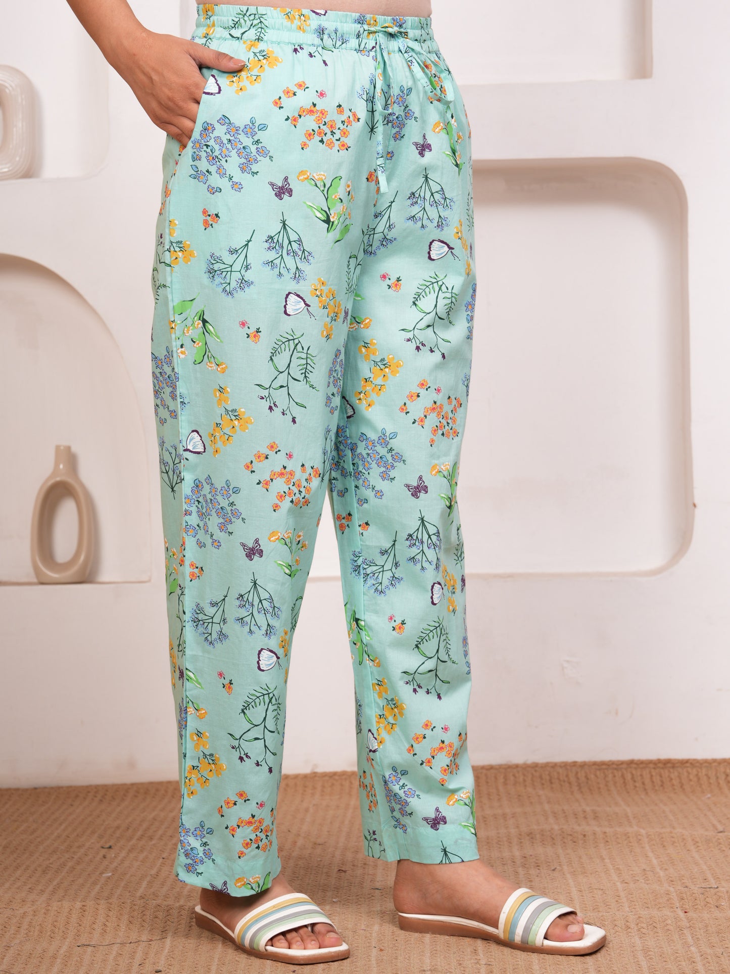 Soft Cotton Floral Top Sea Green Top