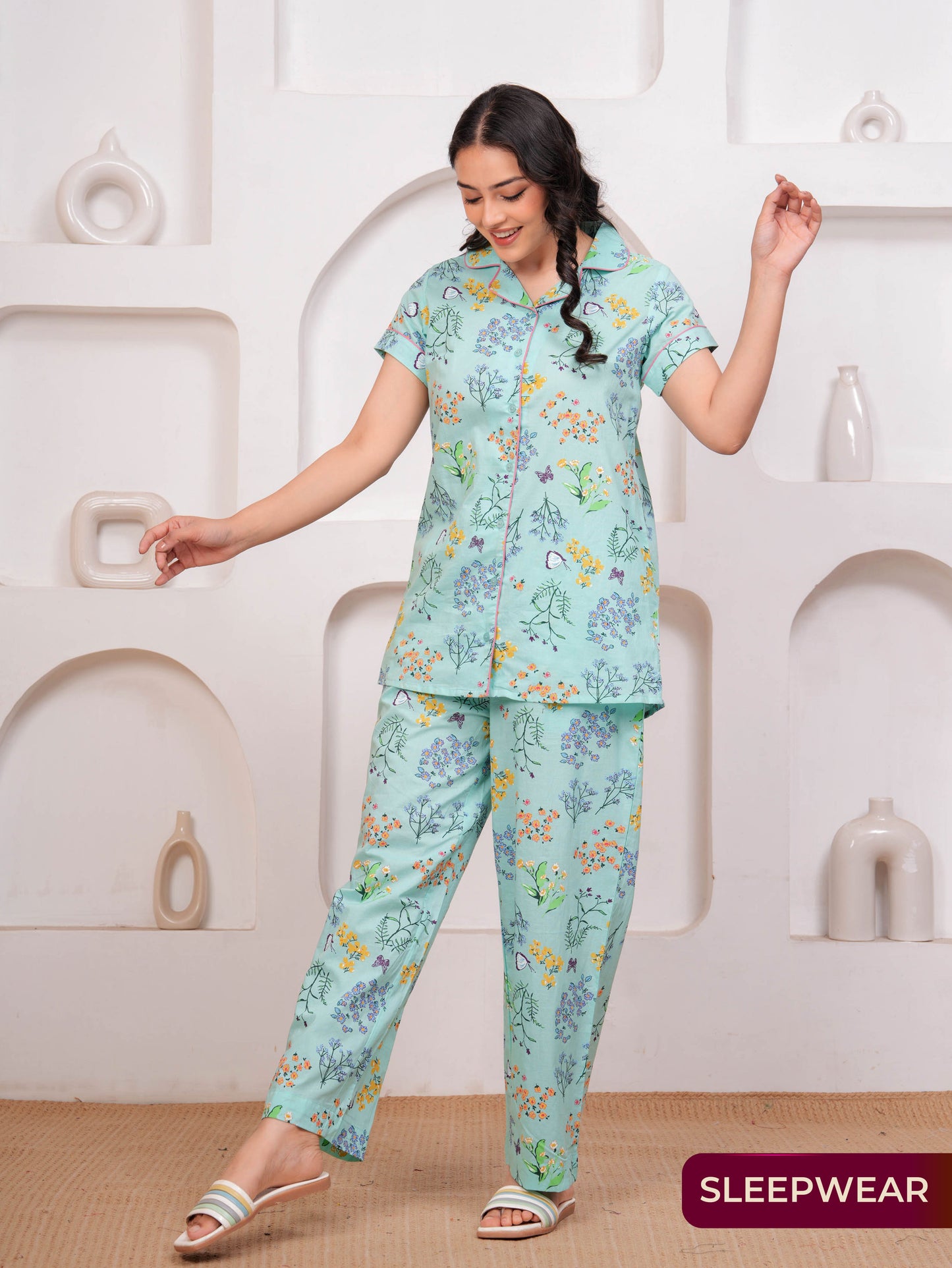 Soft Cotton Floral Top Sea Green Top