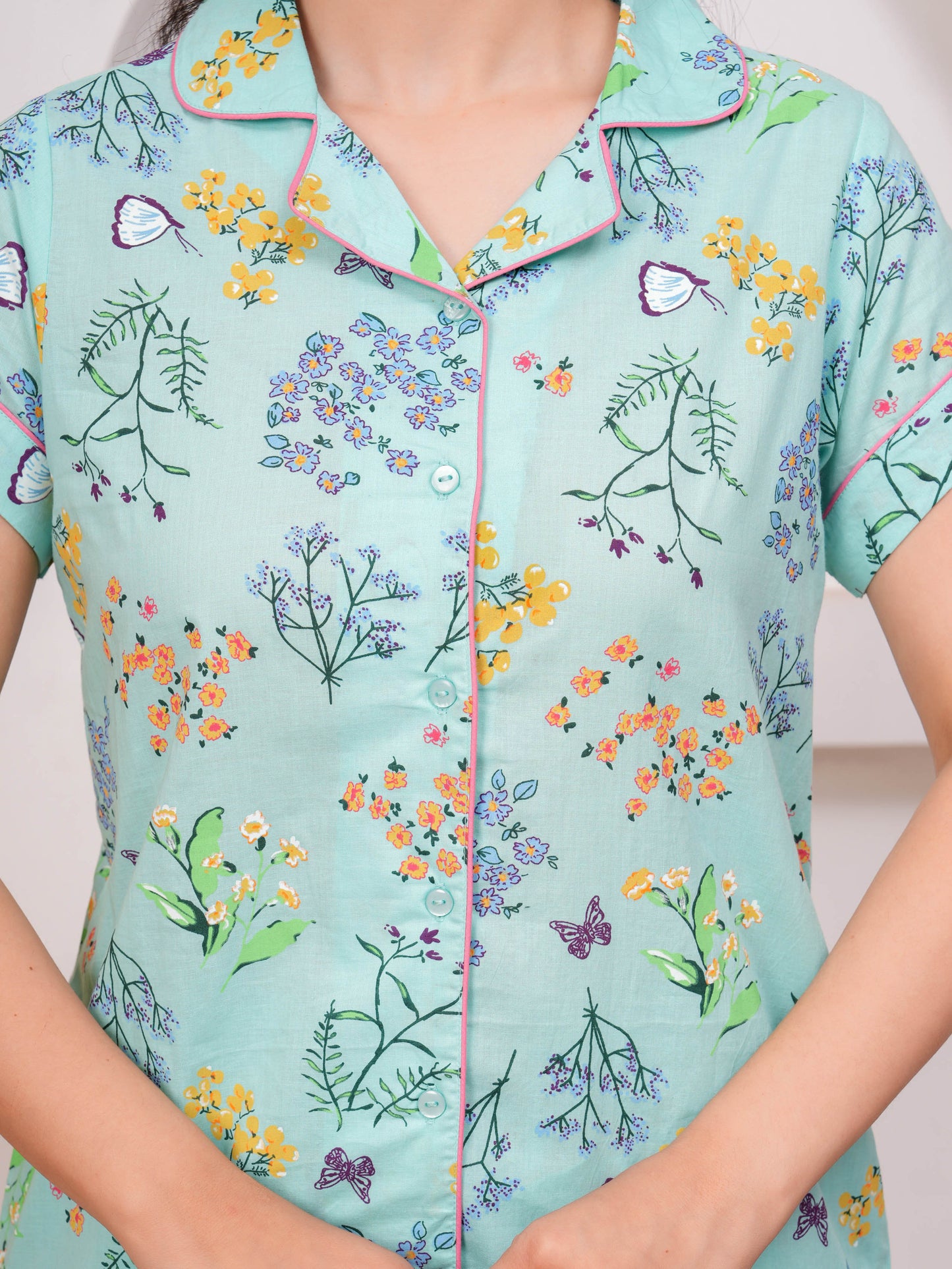 Soft Cotton Floral Top Sea Green Top