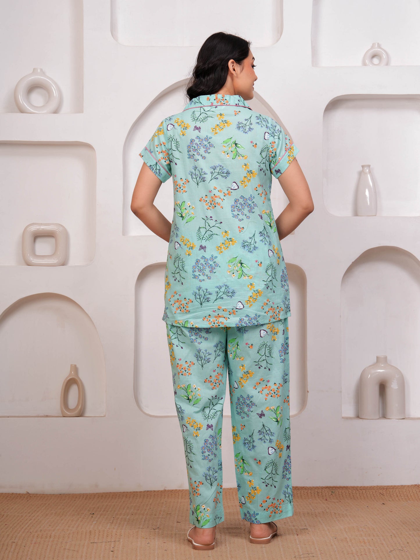 Soft Cotton Floral Top Sea Green Top