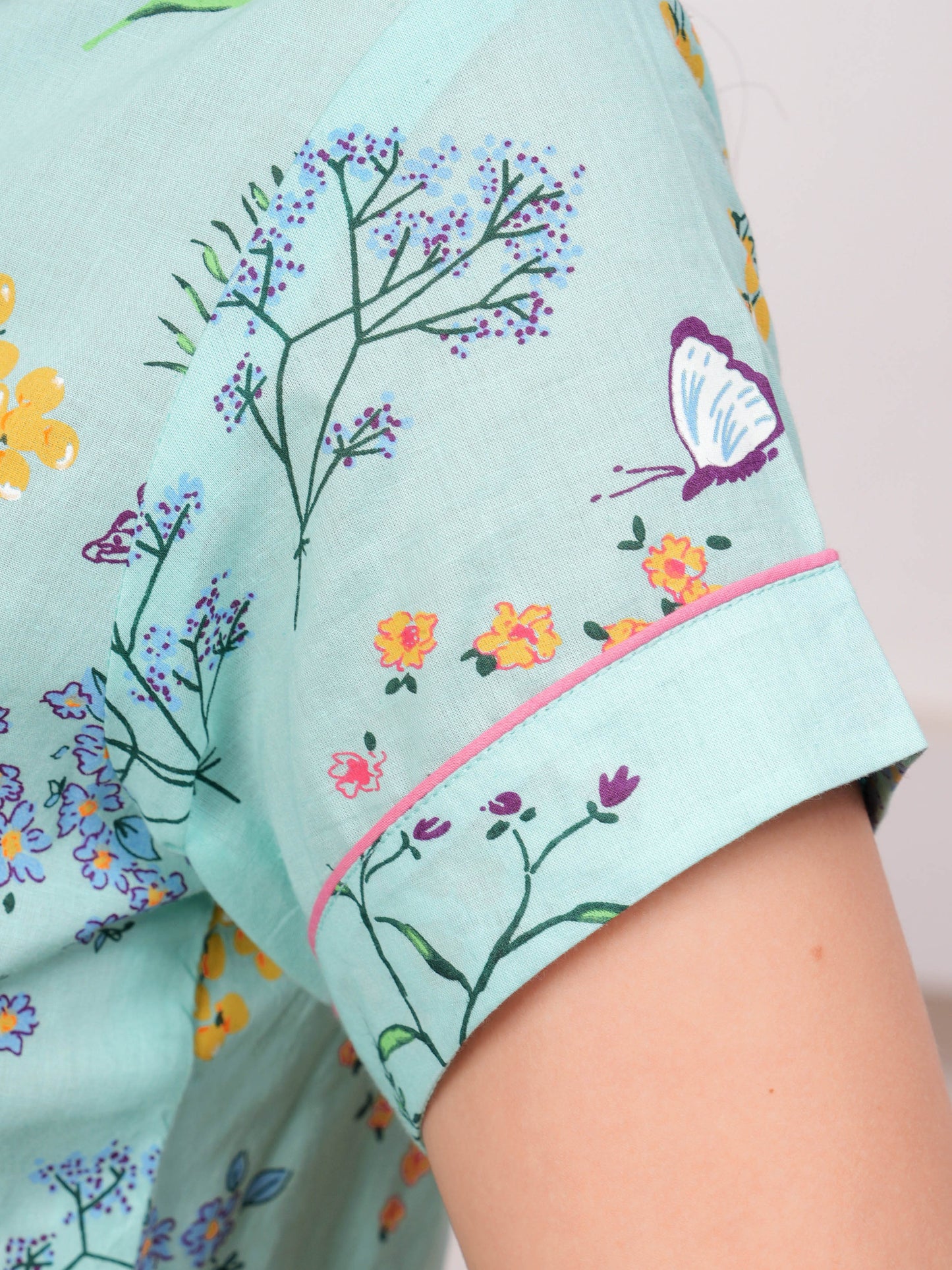 Soft Cotton Floral Top Sea Green Top