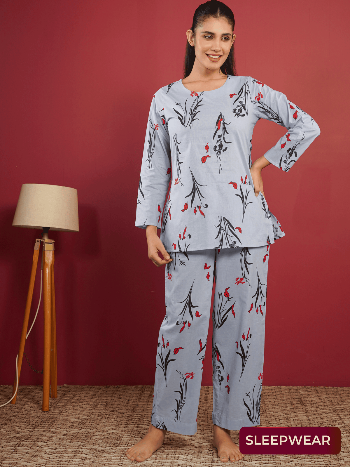 Soft Cotton Floral Top Blue Kurta