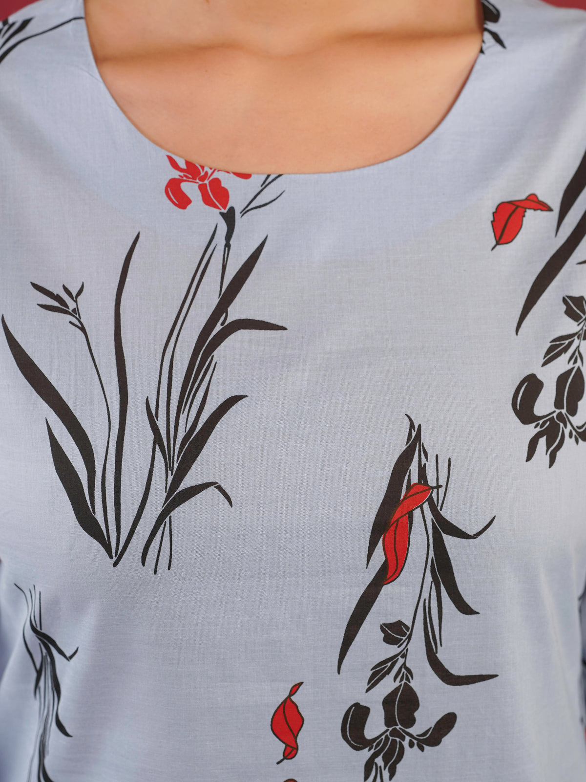 Soft Cotton Floral Top Blue Kurta