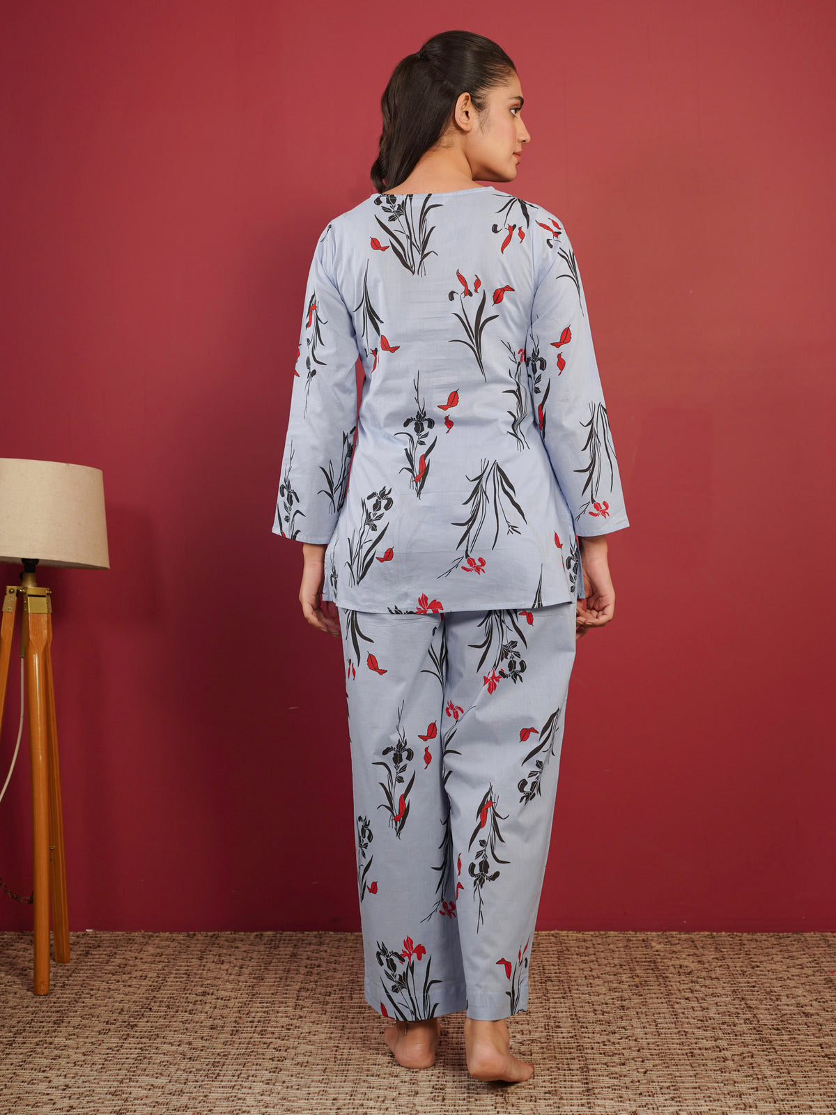 Soft Cotton Floral Top Blue Kurta