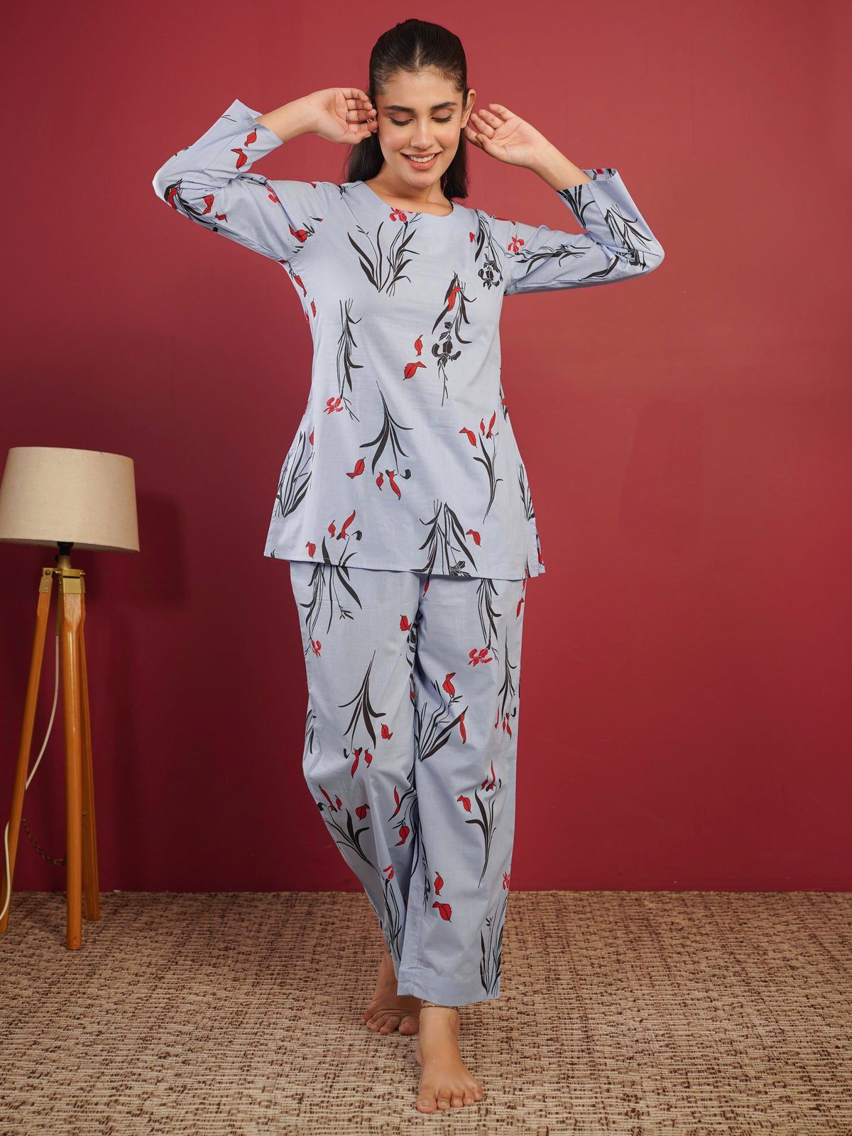 Soft Cotton Floral Top Blue Kurta
